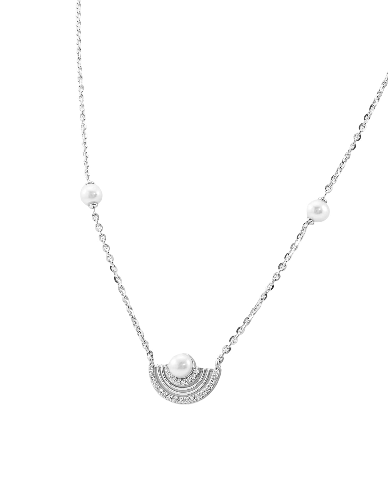 Silver Arc Pearl Pendant Chain