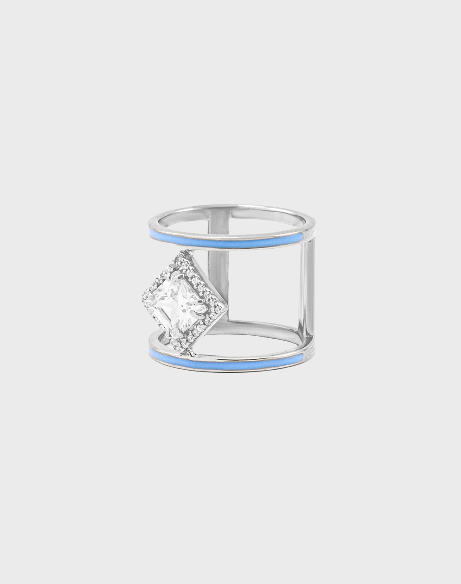 Silver Ice Cube Enamel Ring
