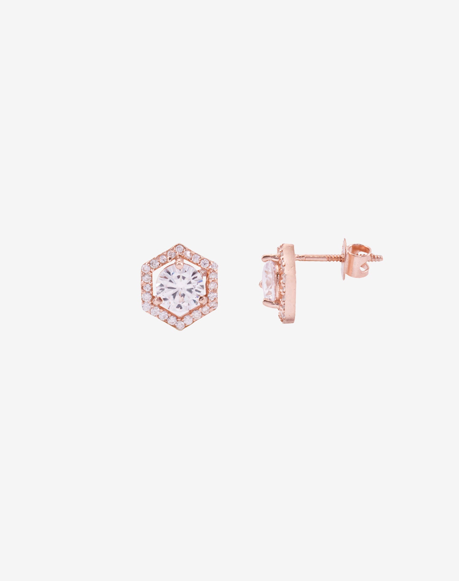 Rose Hexa Solitaire Stud Earrings