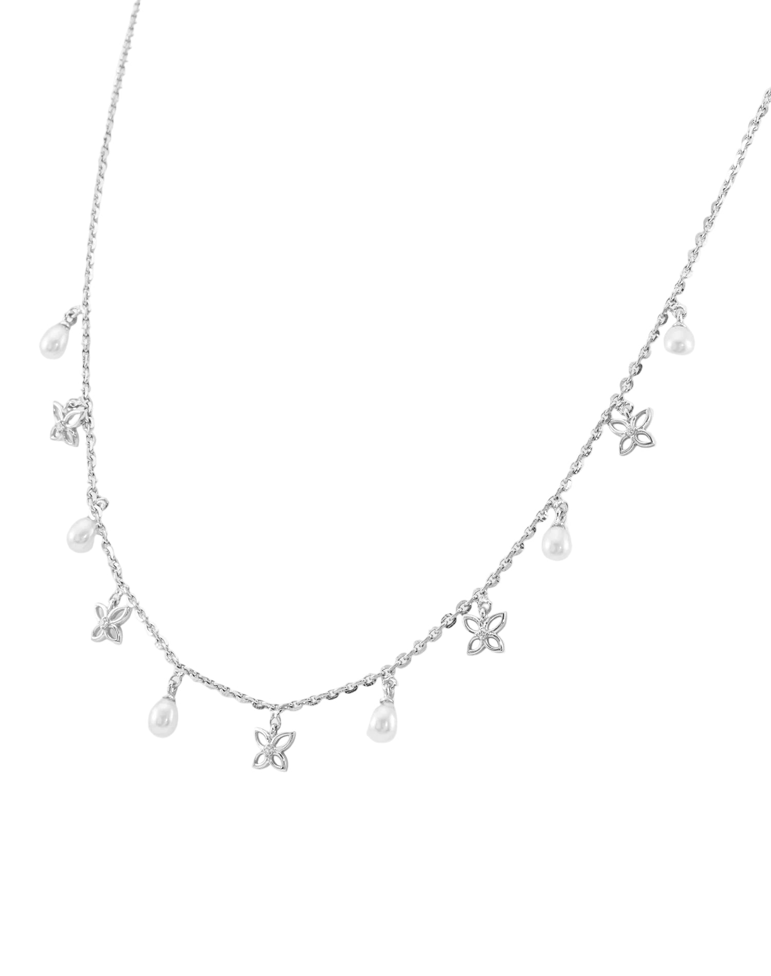 Silver Wing Pearl Charm Pendant Chain