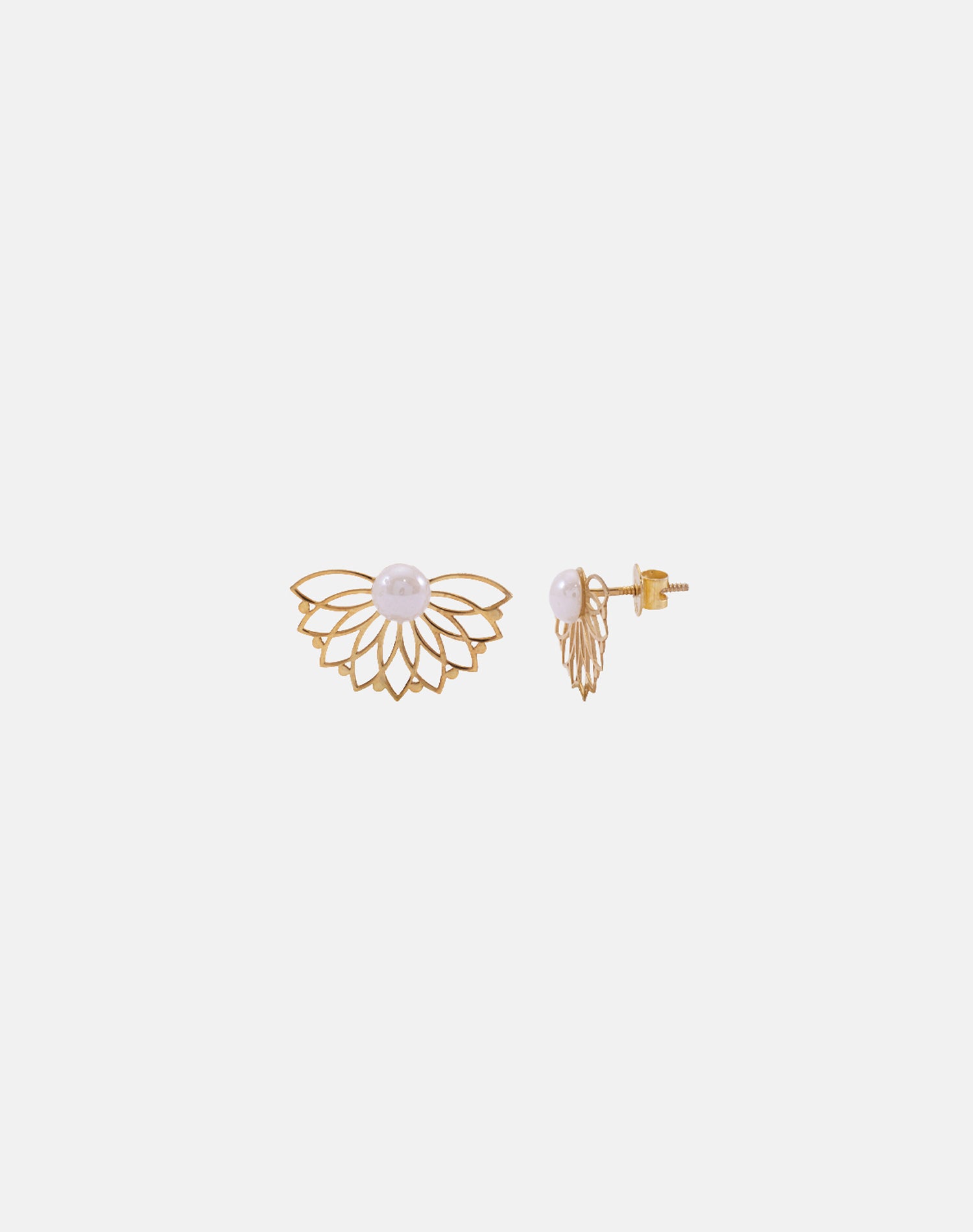 Gold Soft Petals Pearl Stud Earrings