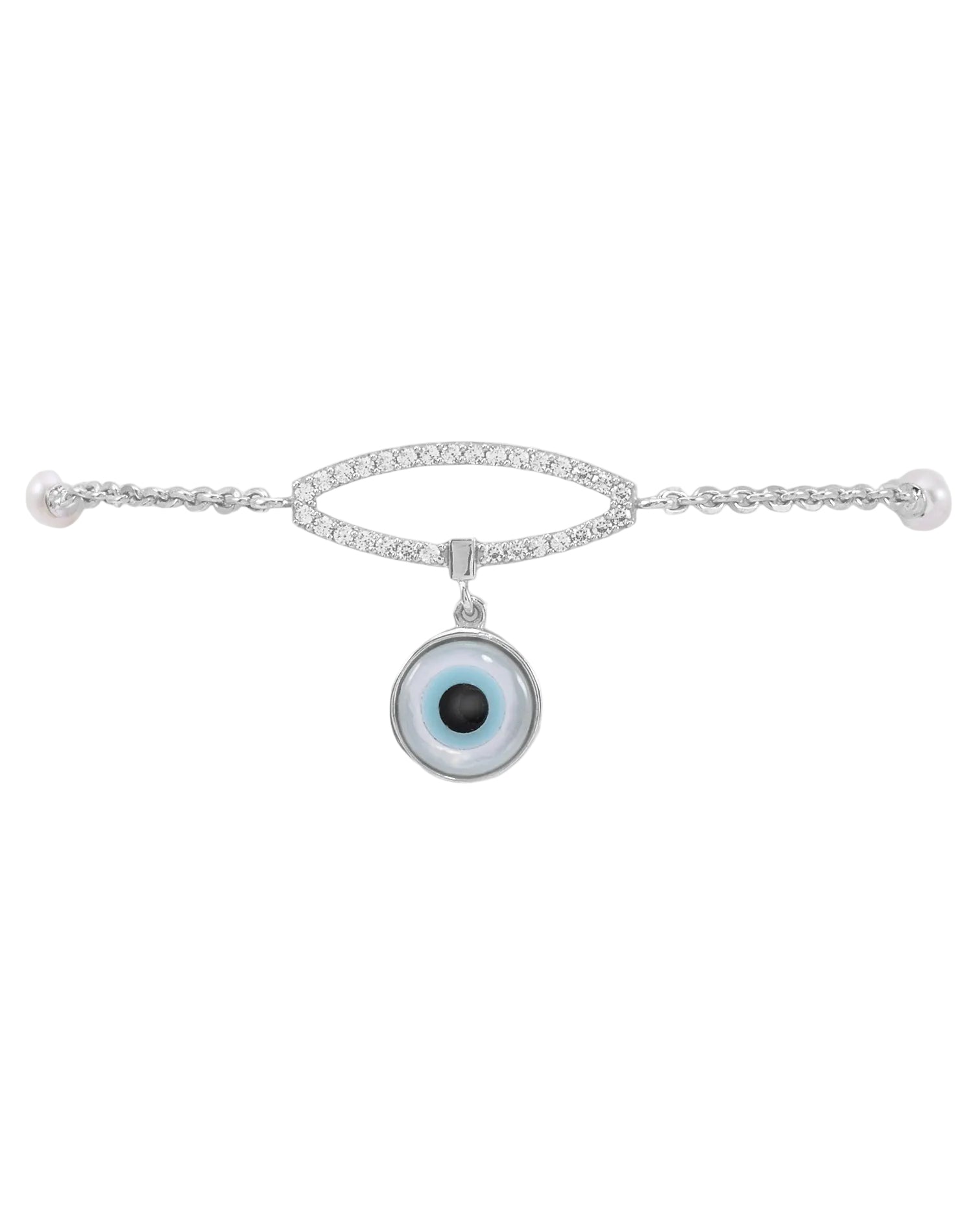 Silver Evil Eye Pearl Bracelet