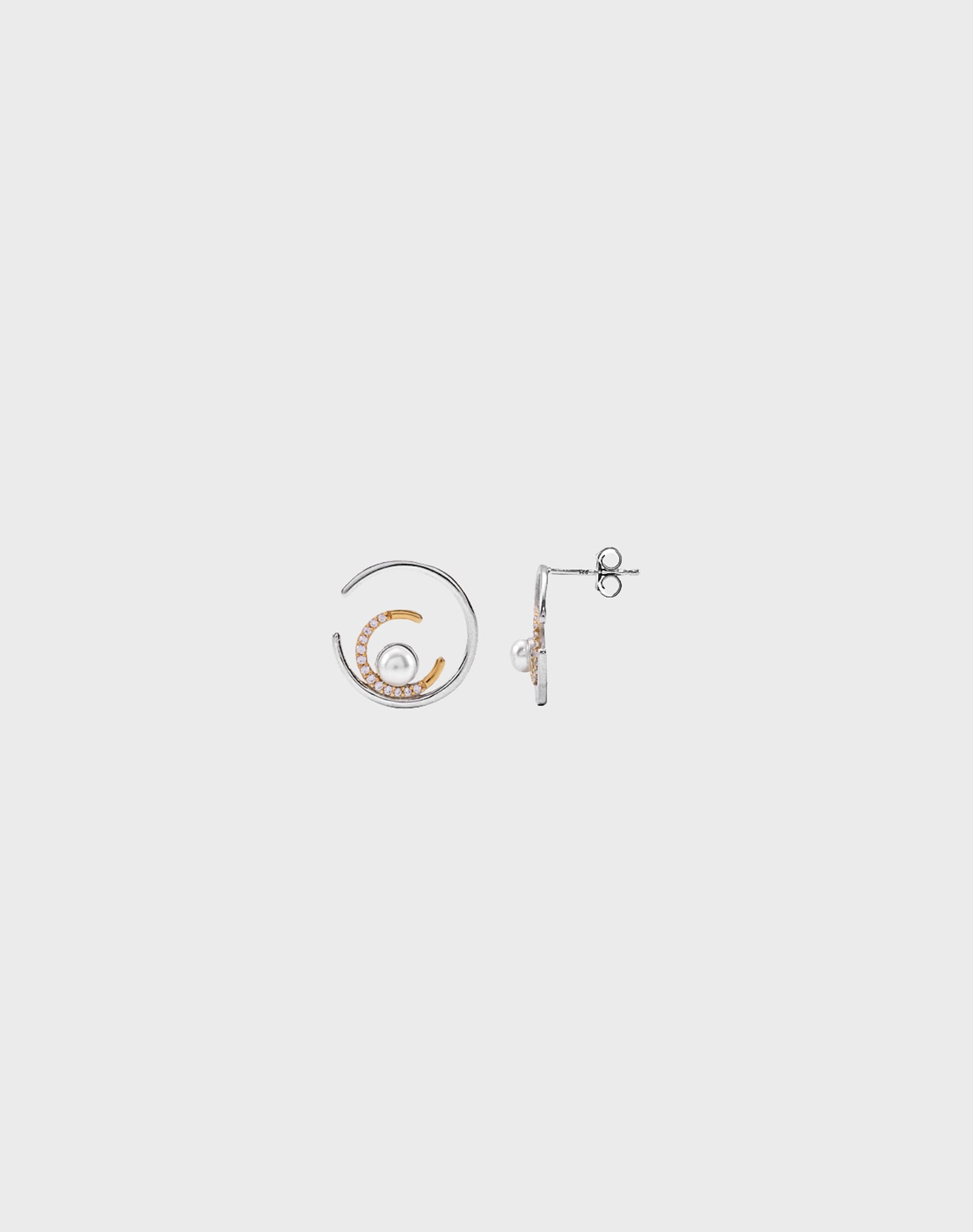 Silver Crescent Pearl Earrings