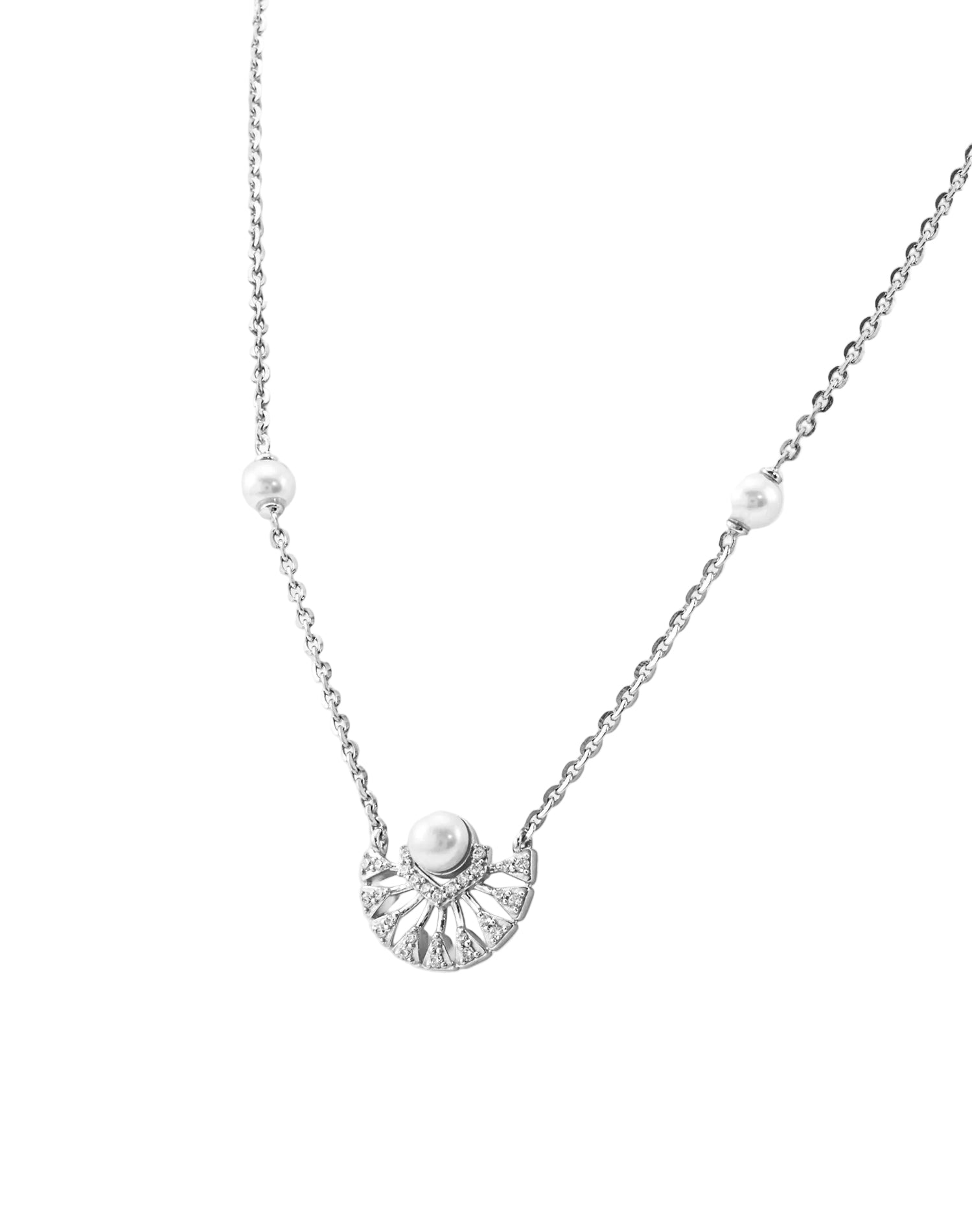 Silver Sunburst Pearl Pendant Chain