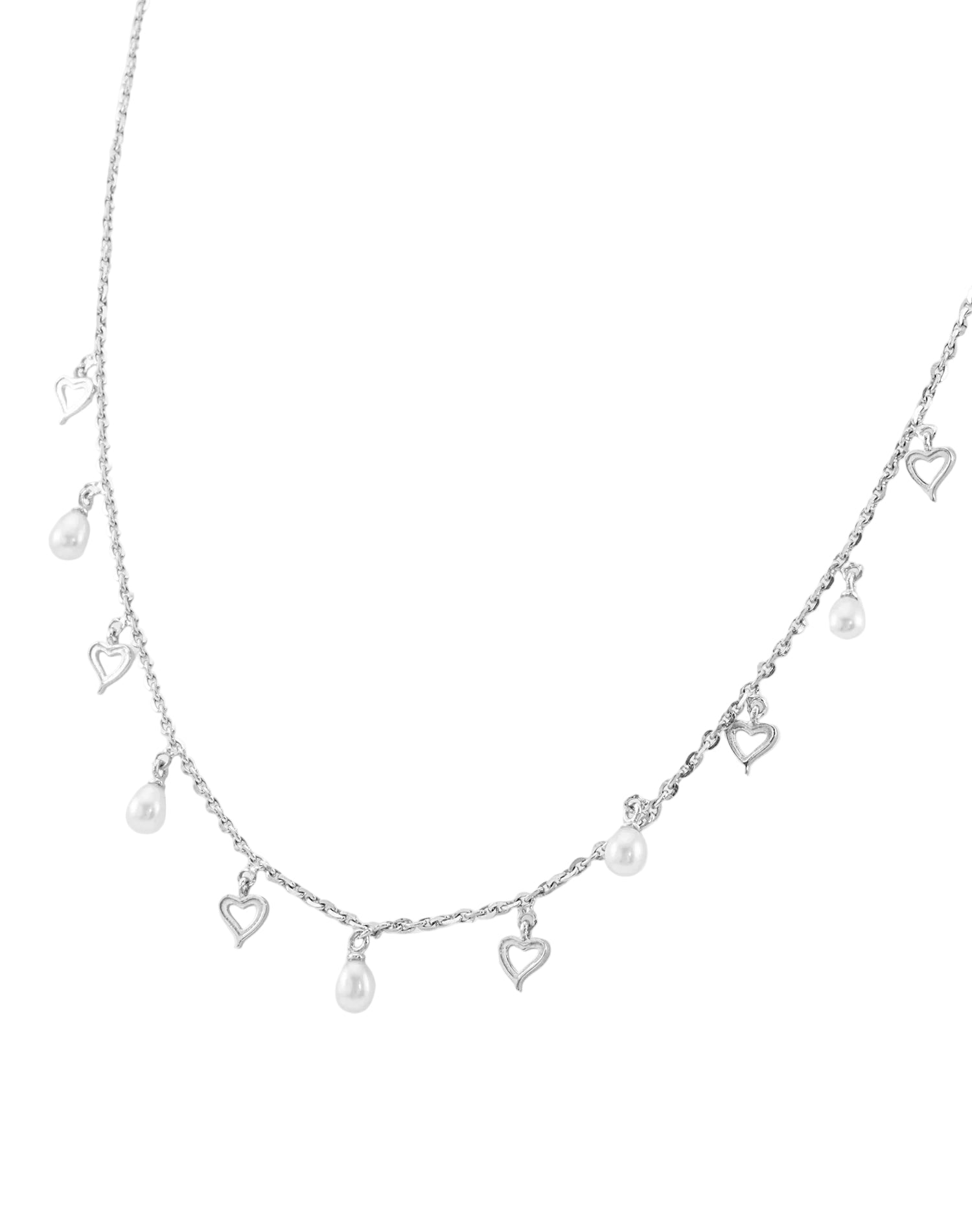 Silver Love Pearl Charm Pendant Chain