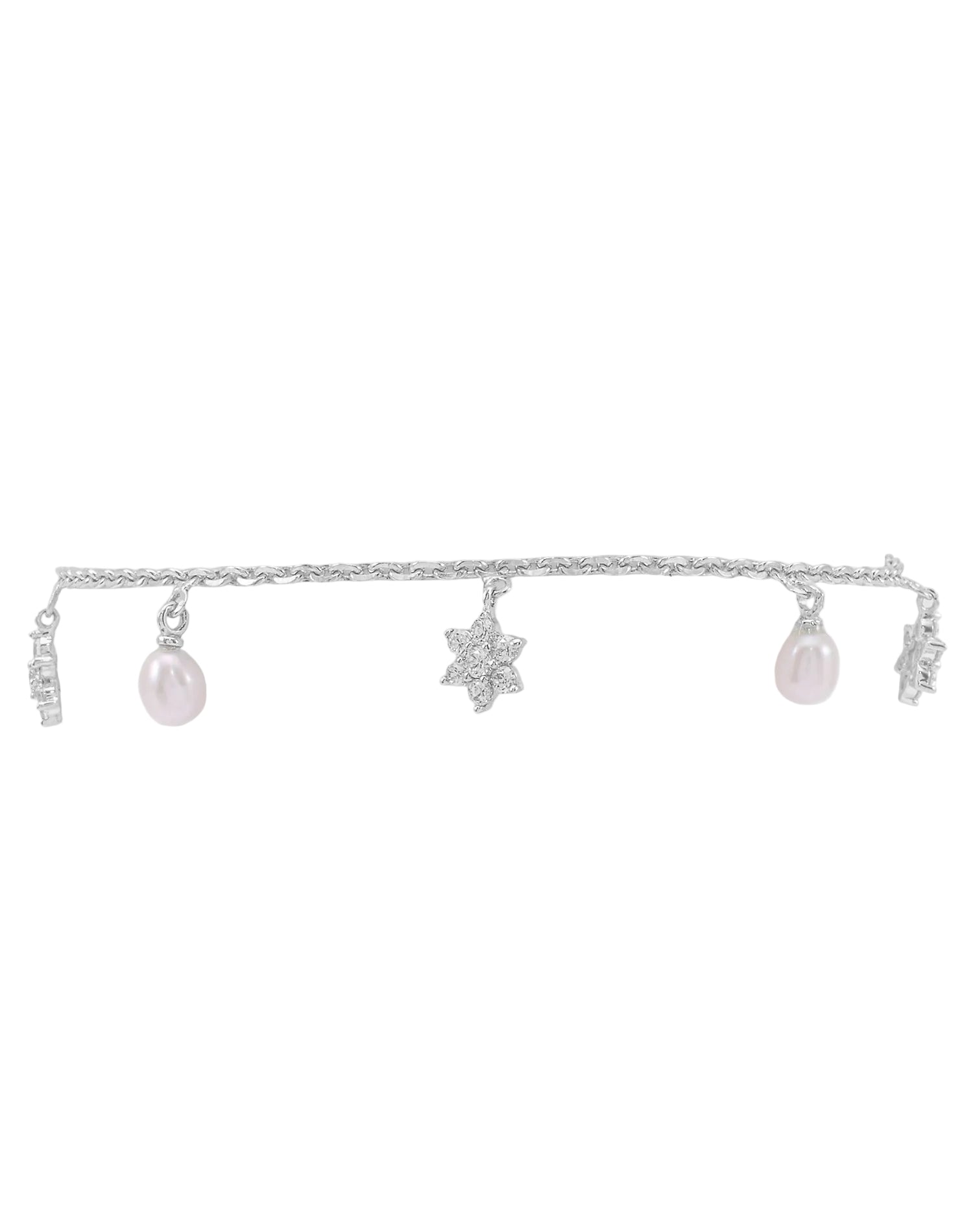 Silver Bloom Pearl Charm Bracelet