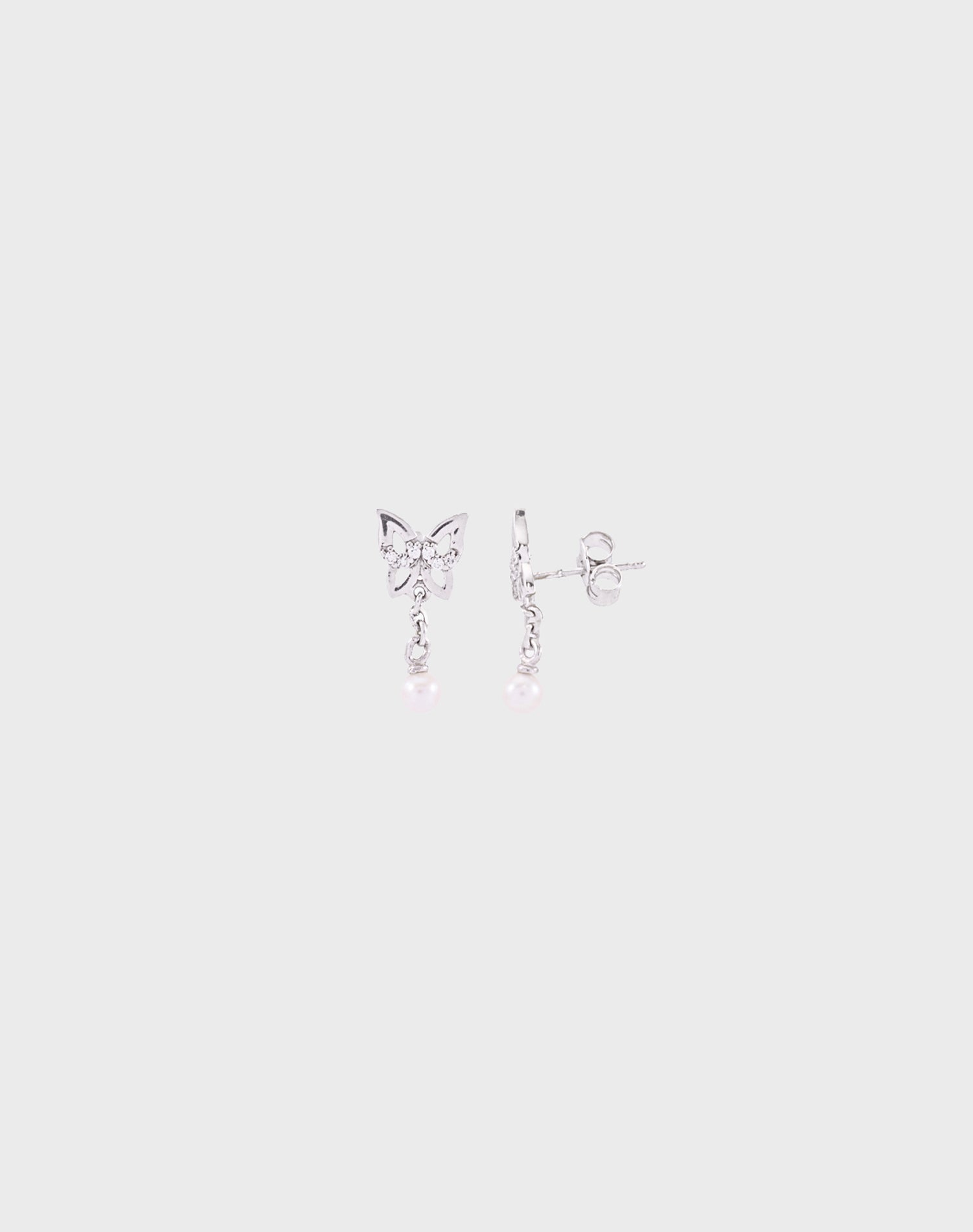 Silver Flutter Drop Pearl Earrings