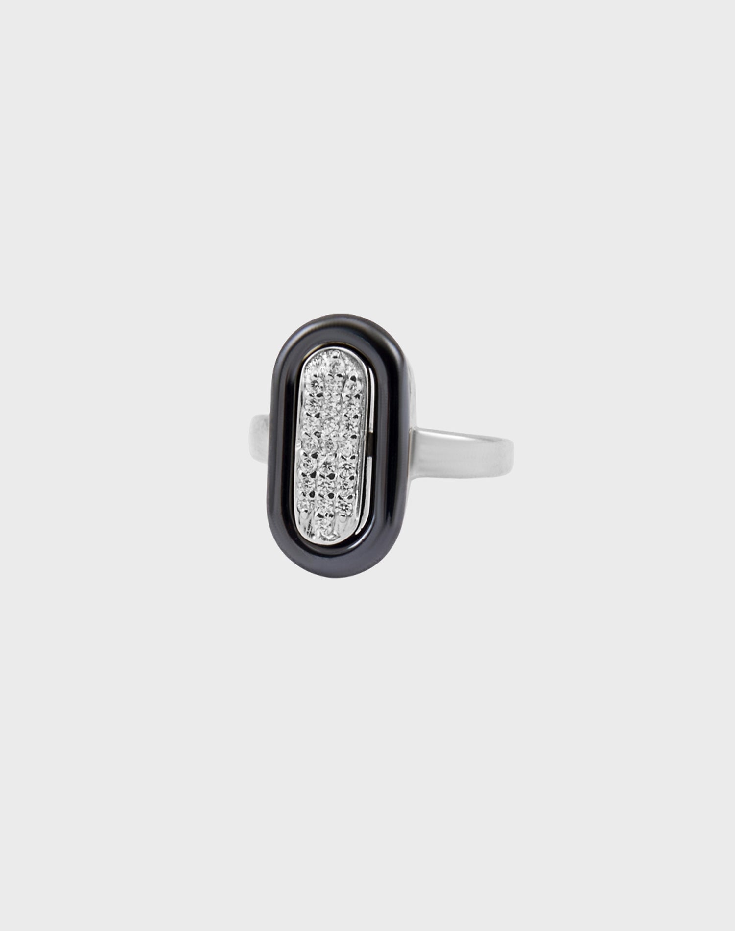 Silver Midnight Oval Ceramic Ring