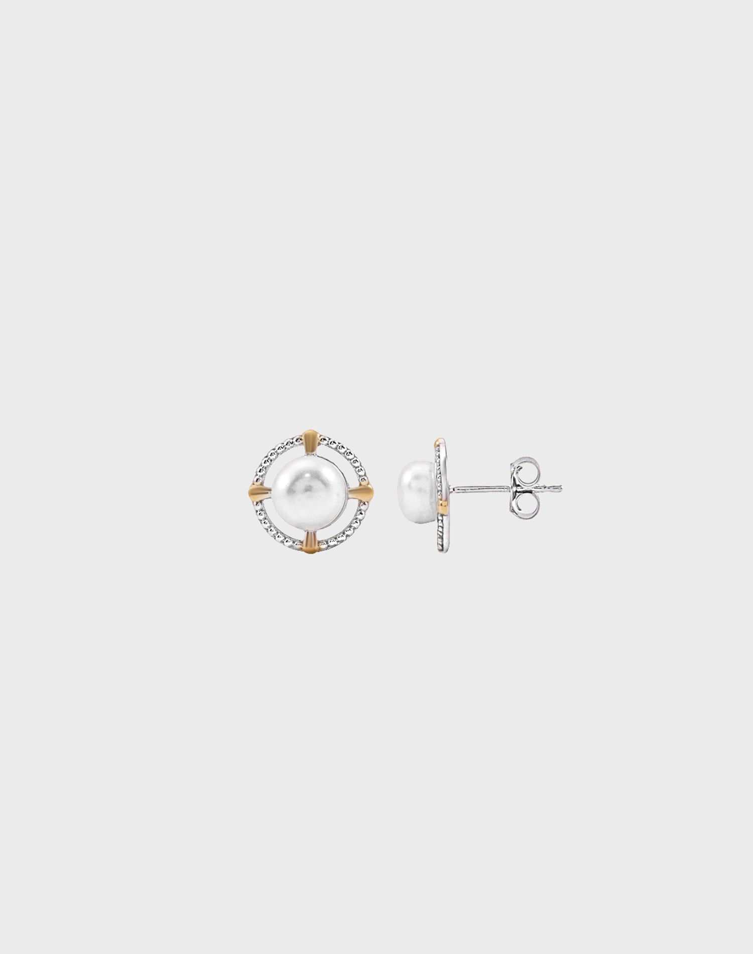 Silver Crown Pearl Stud Earrings