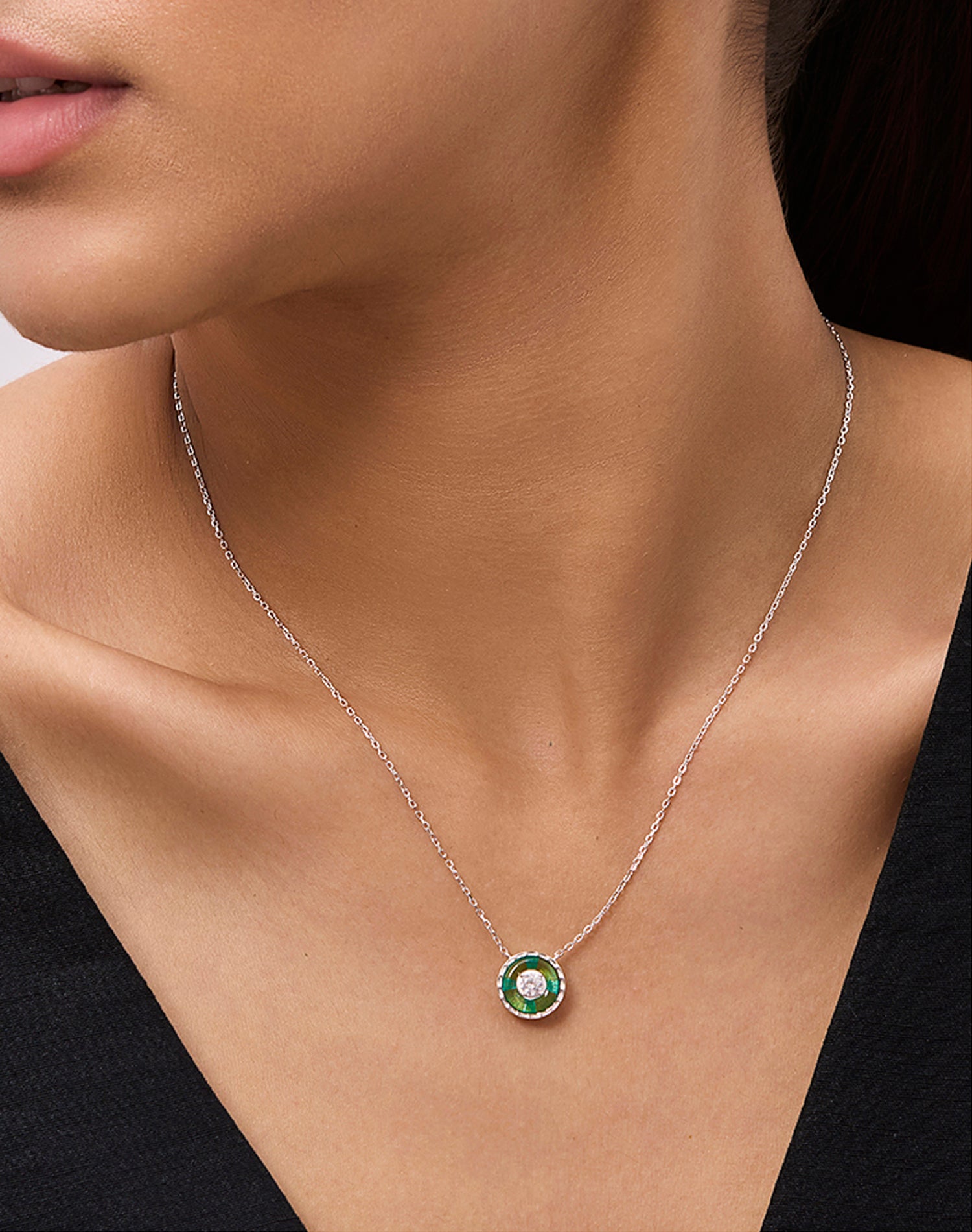 Silver Orbis Verde Pendant Chain