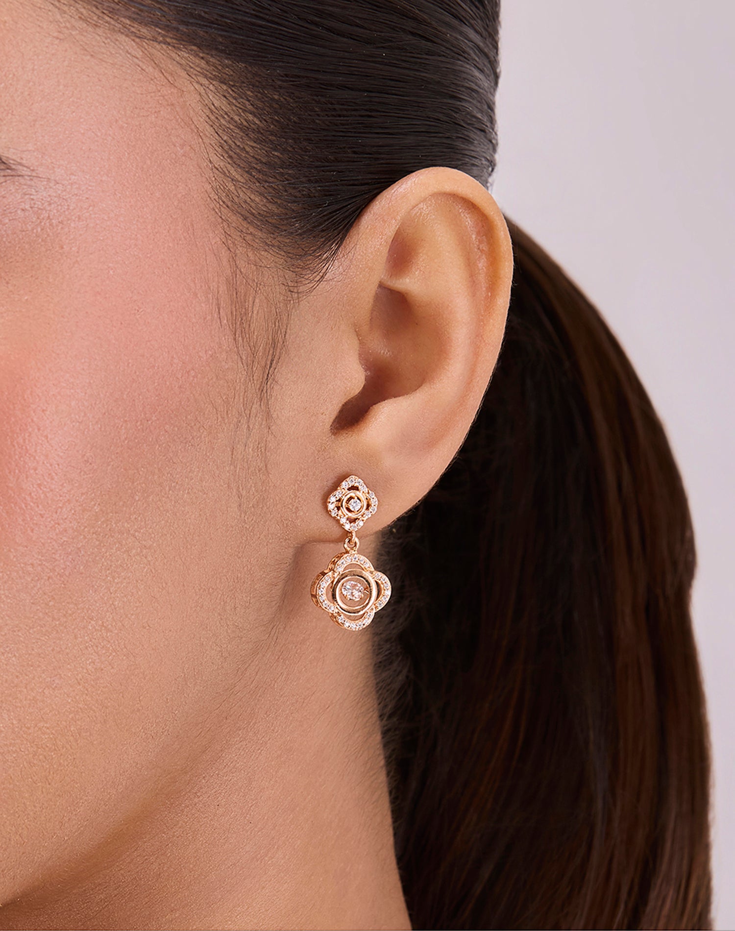Rose Soft Blossom Dancing Diamond Earrings