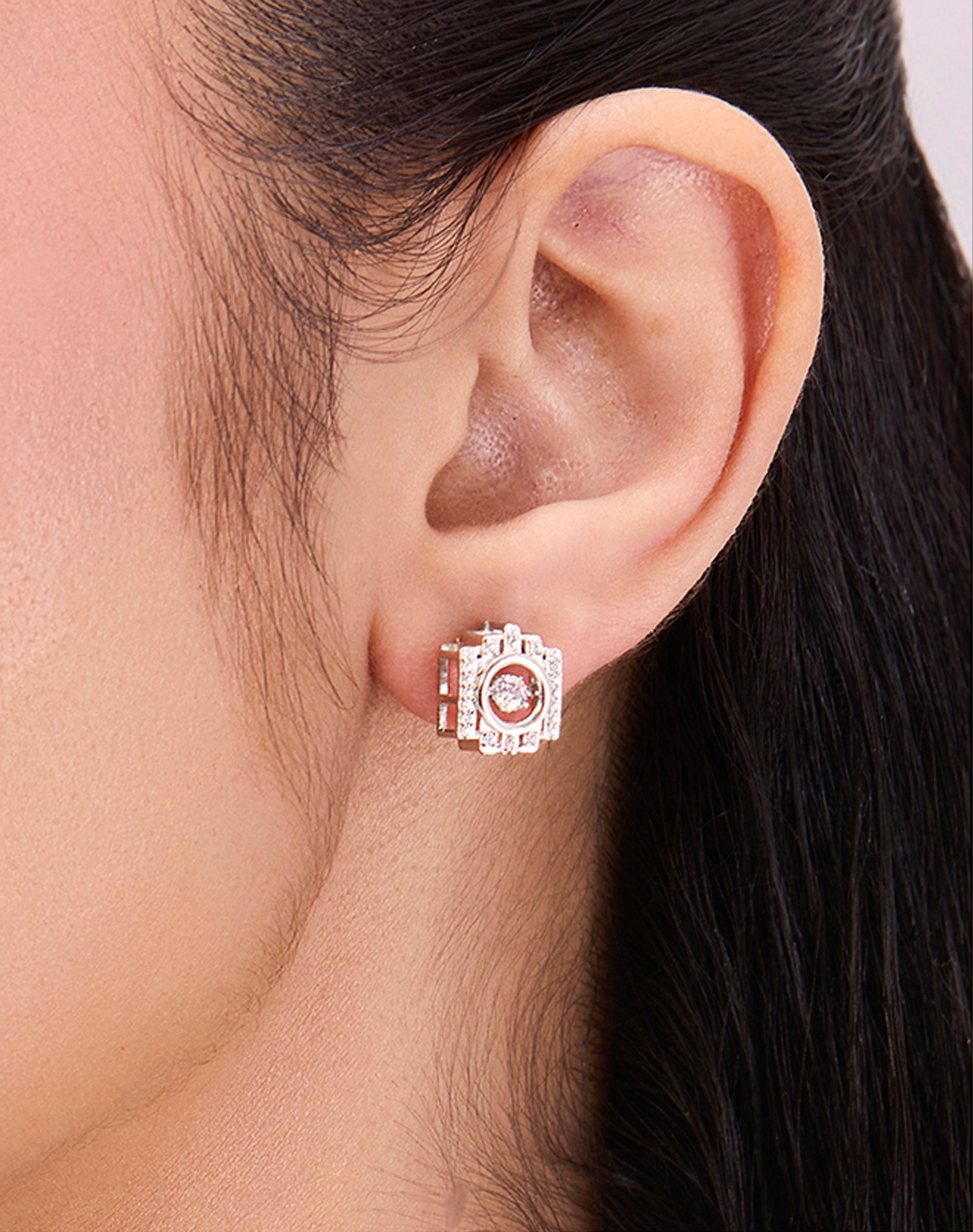 Silver Anchor Dancing Diamond Stud Earrings