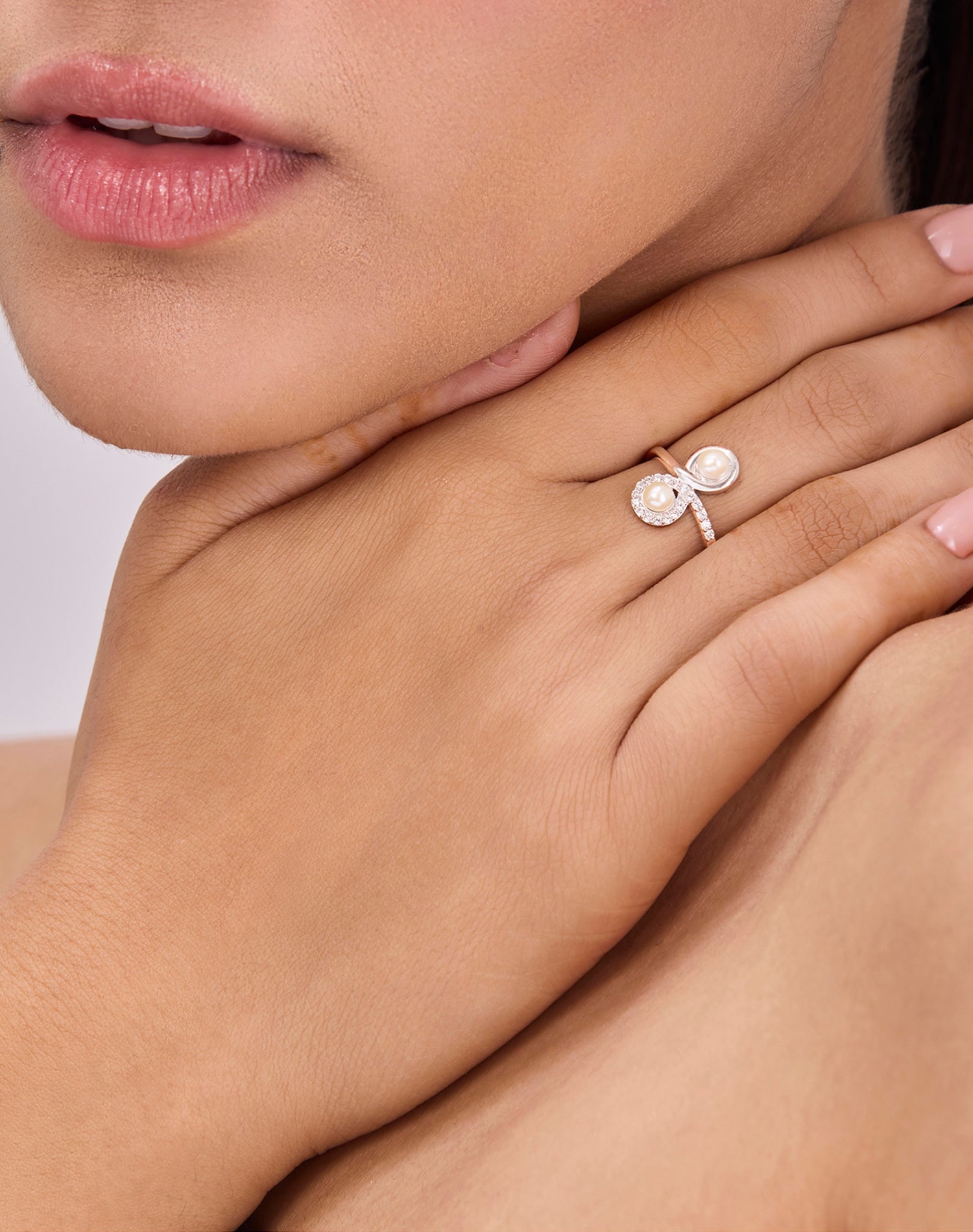 Silver Twin Spiral Pearl Ring