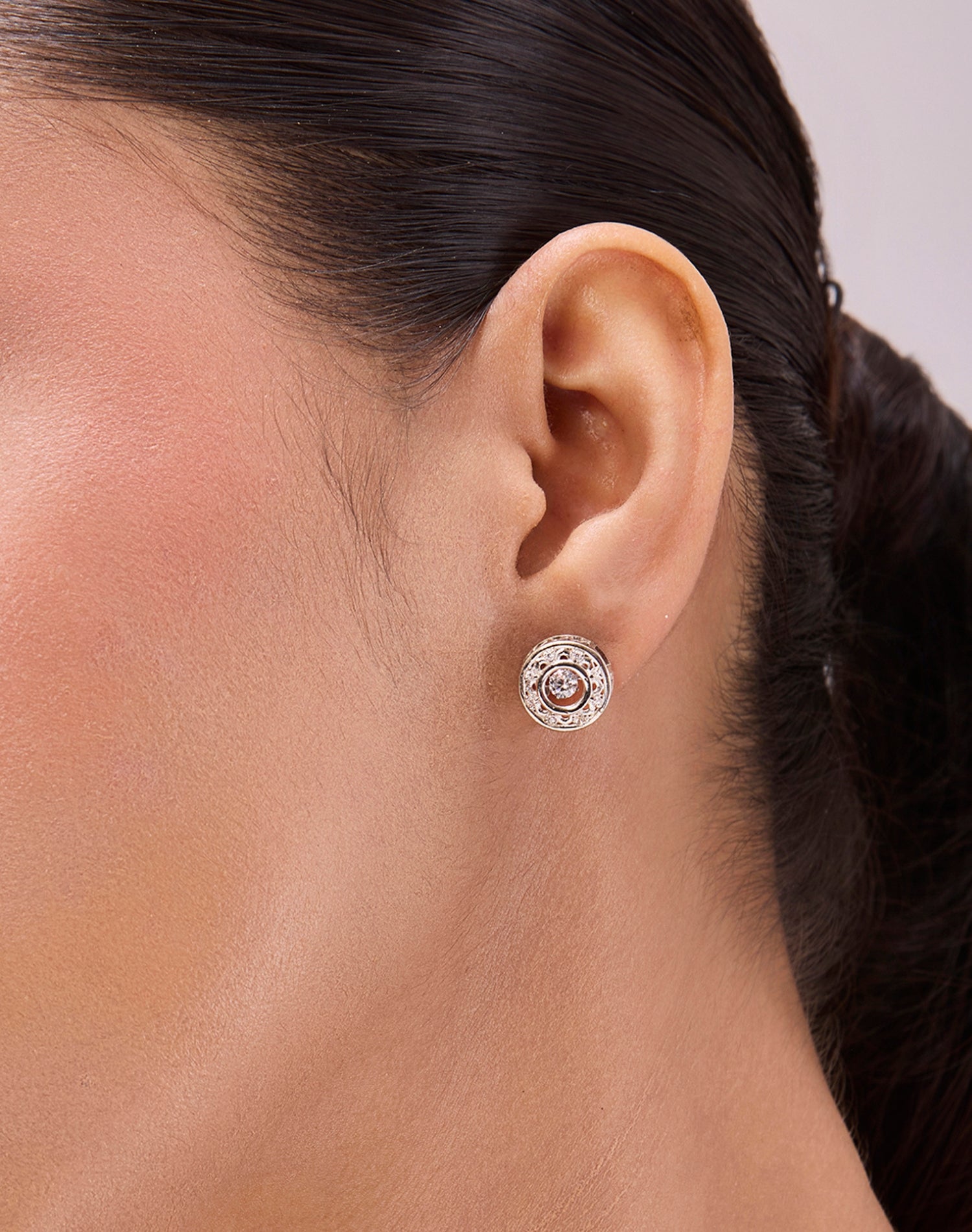 Silver Balance Dancing Diamond Stud Earrings