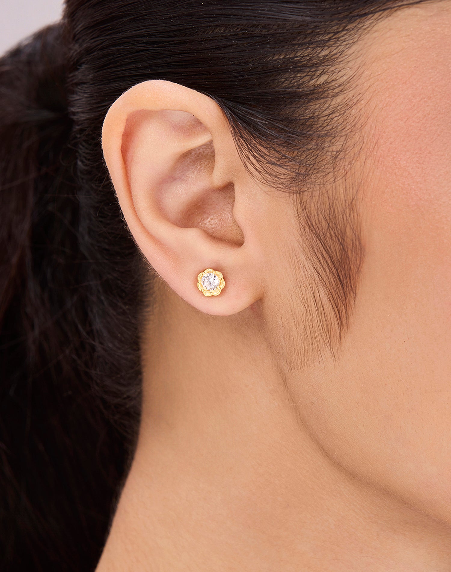 Gold Mini Solitaire Stud Earrings