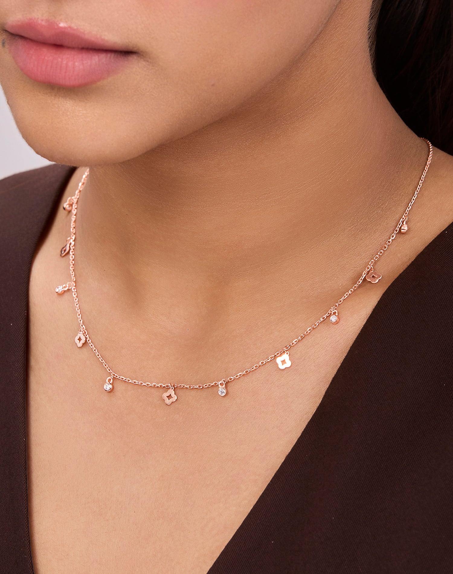 Rose Glow Clover Charm Pendant Chain