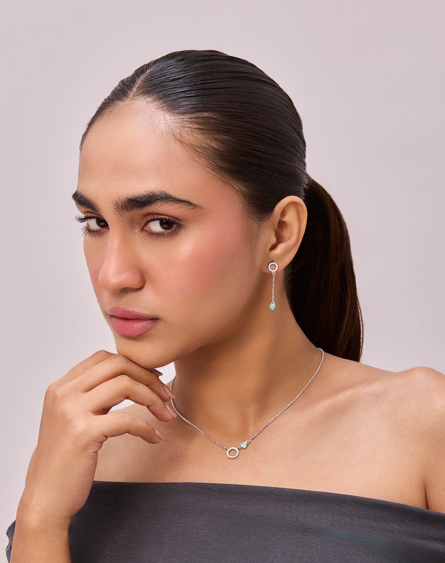 Silver Love Luck Enamel Pendant Set