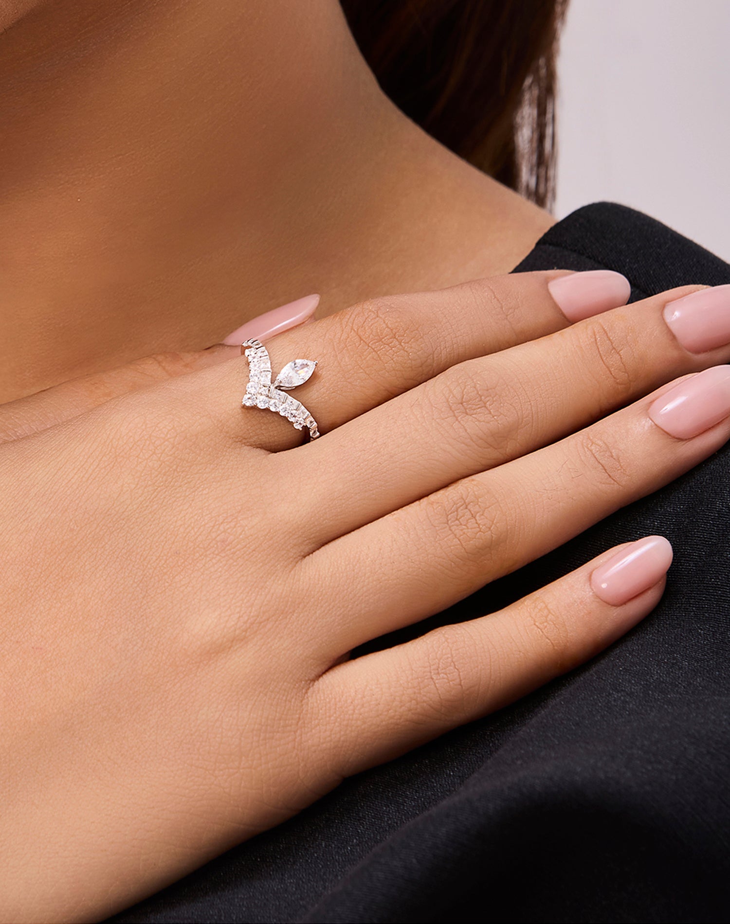 Silver Marquise Chevron Ring