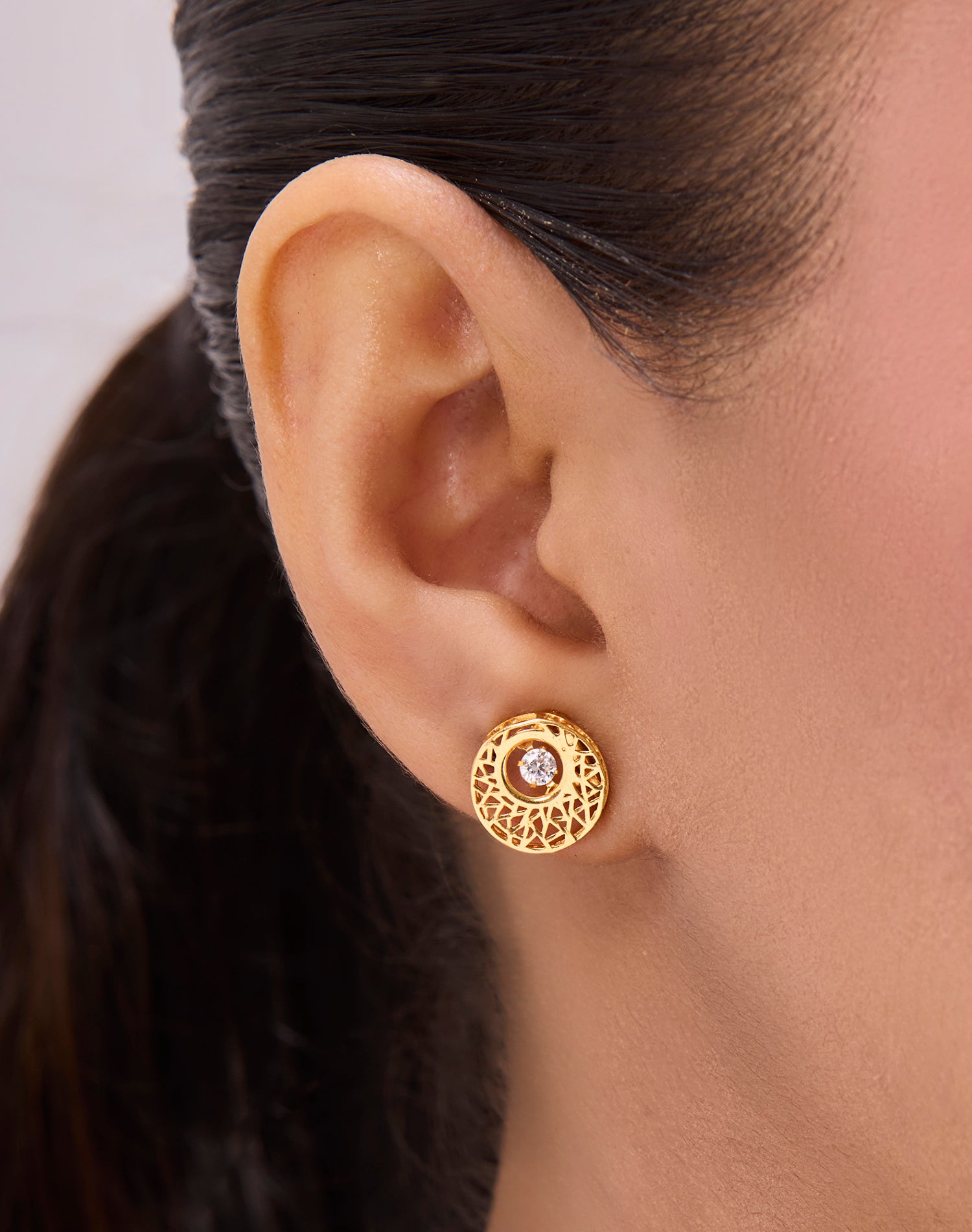 Gold Mesh Dancing diamond Stud Earrings