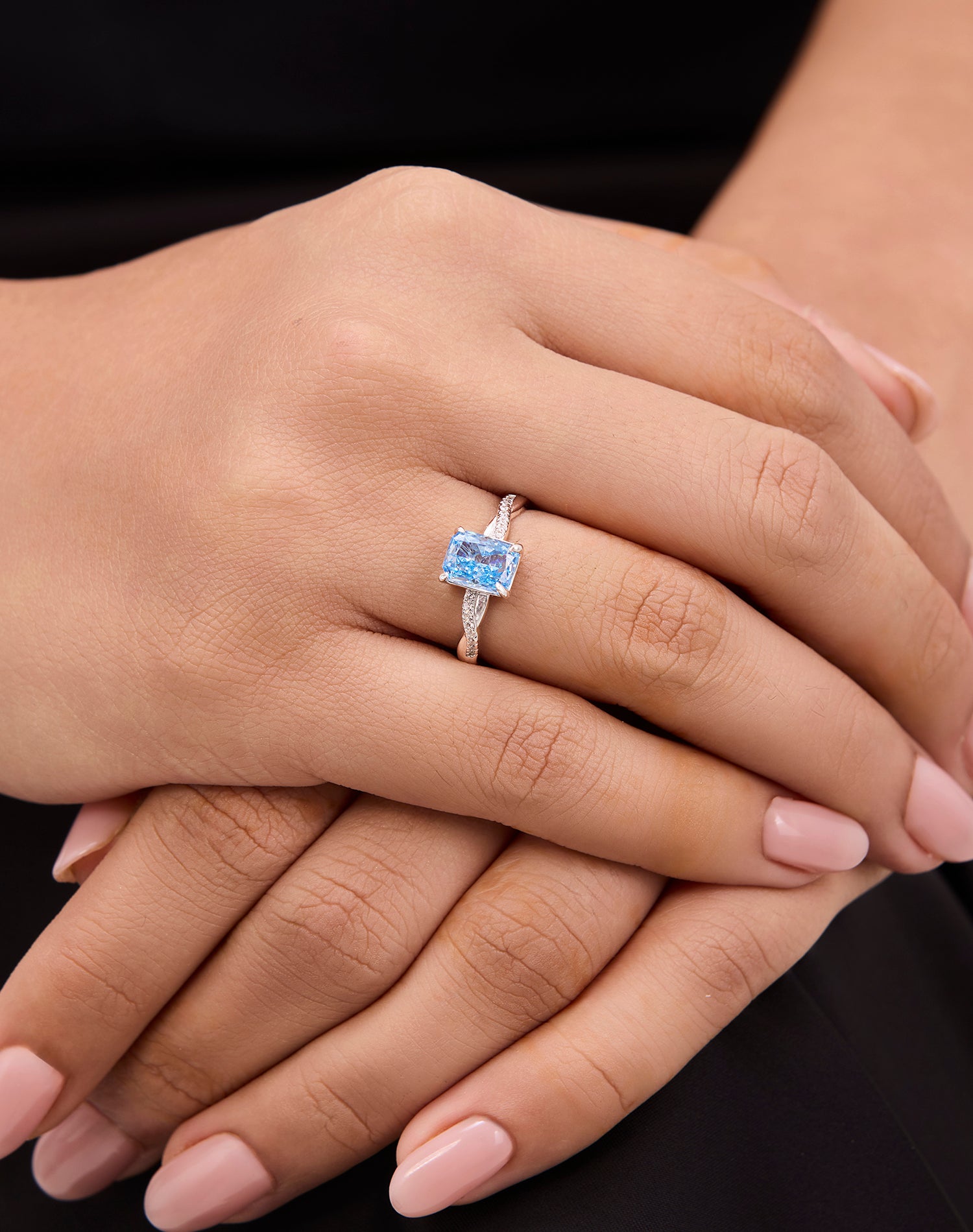 Silver Ocean Waves Solitaire Ring