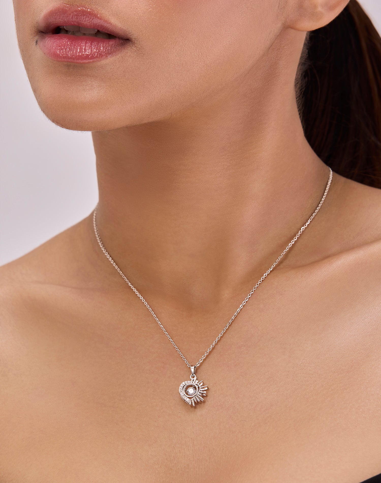 Silver Guardian Heart Dancing Diamond Pendant Chain