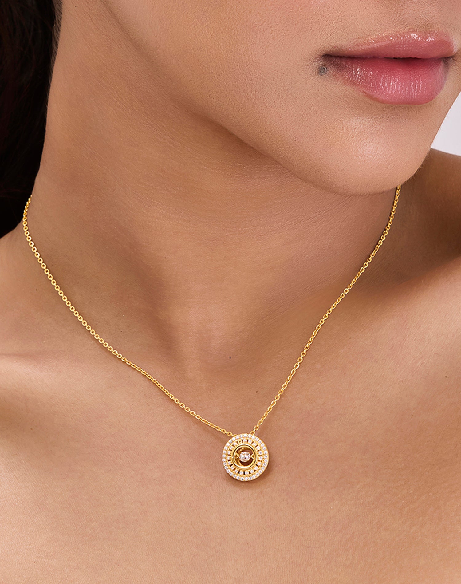 Gold Orbit Dancing Diamond Pendant Chain