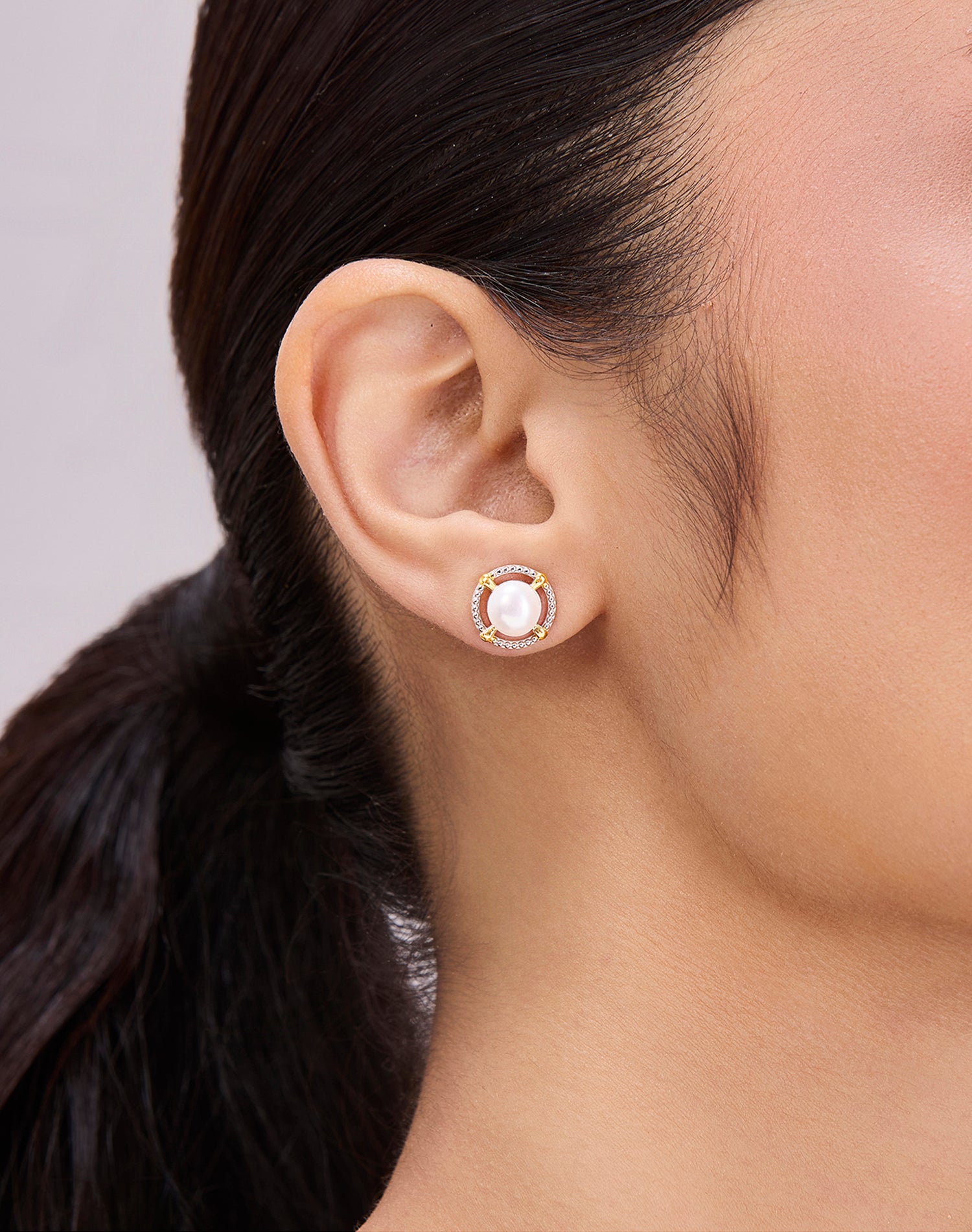 Silver Crown Pearl Stud Earrings