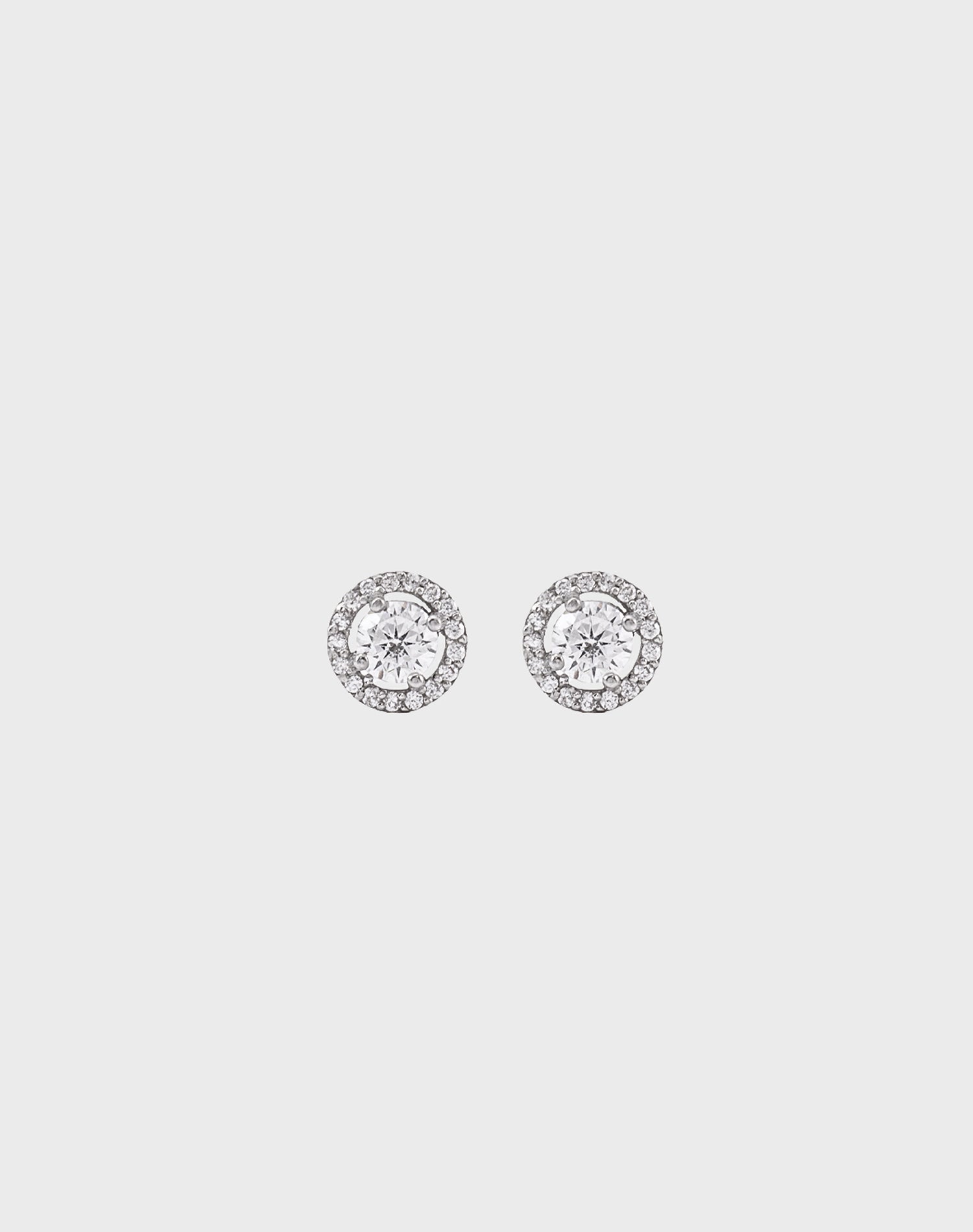 Silver Halo Solitaire Stud Earrings