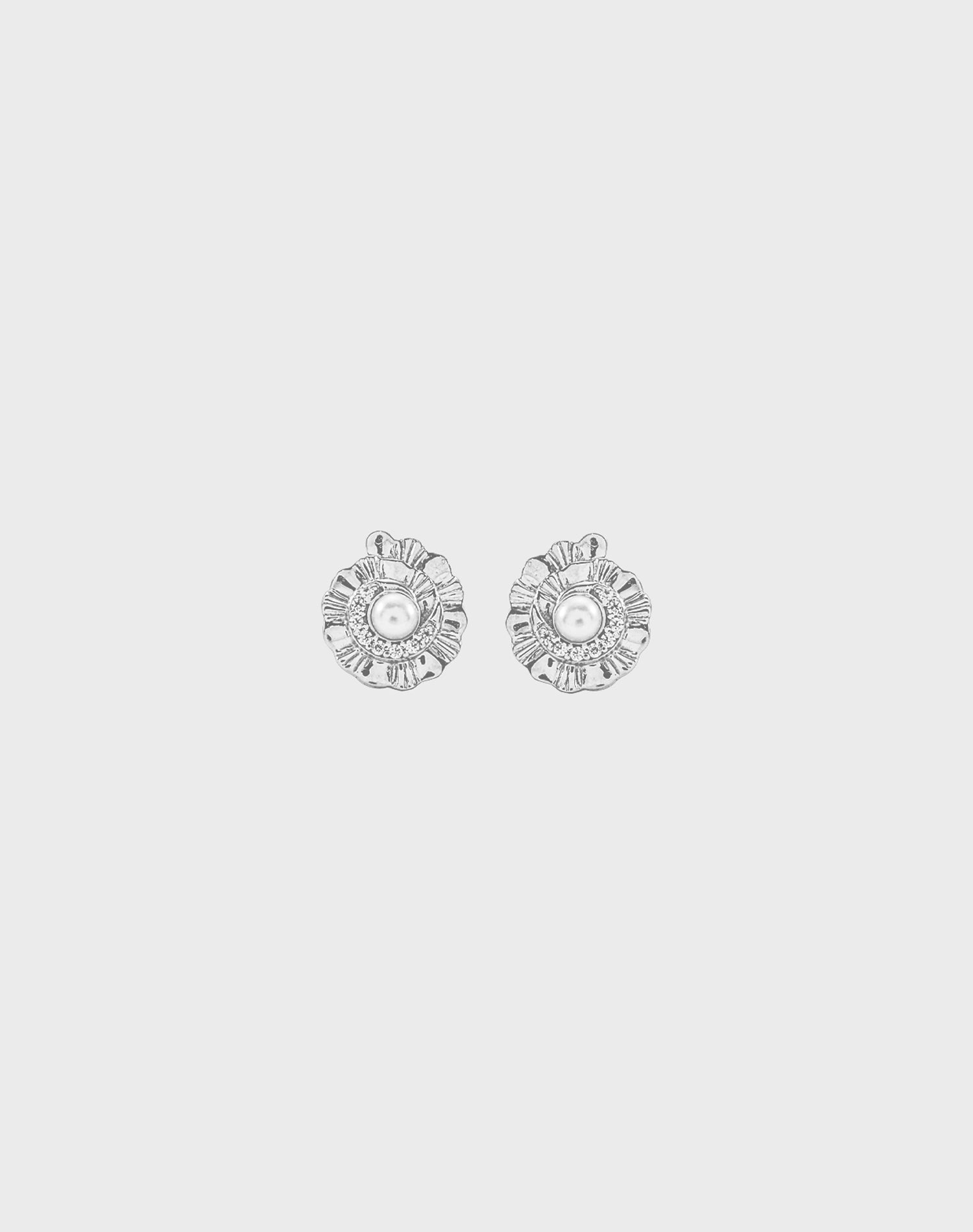 Silver Seashells Pearl Stud Earrings