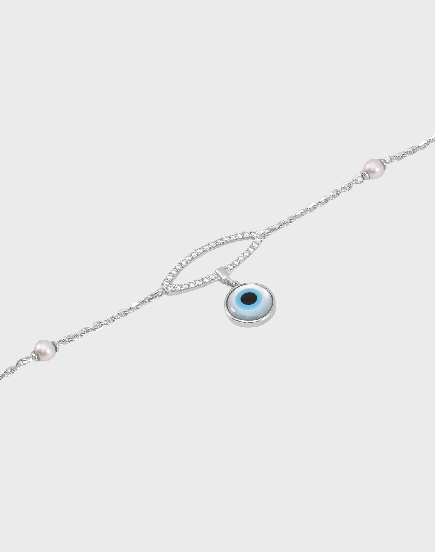 Silver Evil Eye Pearl Bracelet