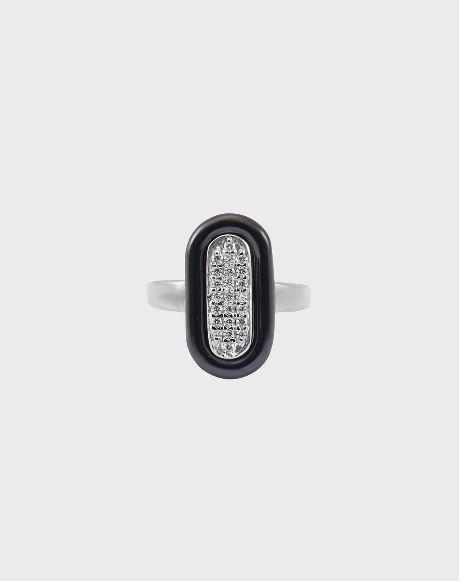Silver Midnight Oval Ceramic Ring