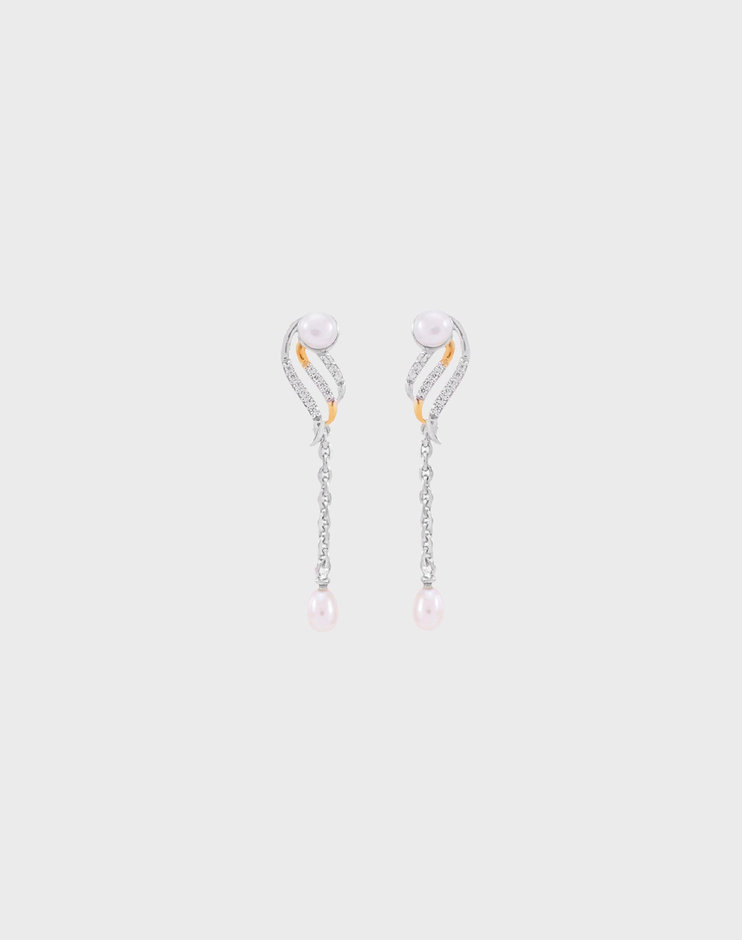Silver Wave Drop Pearl Earrings