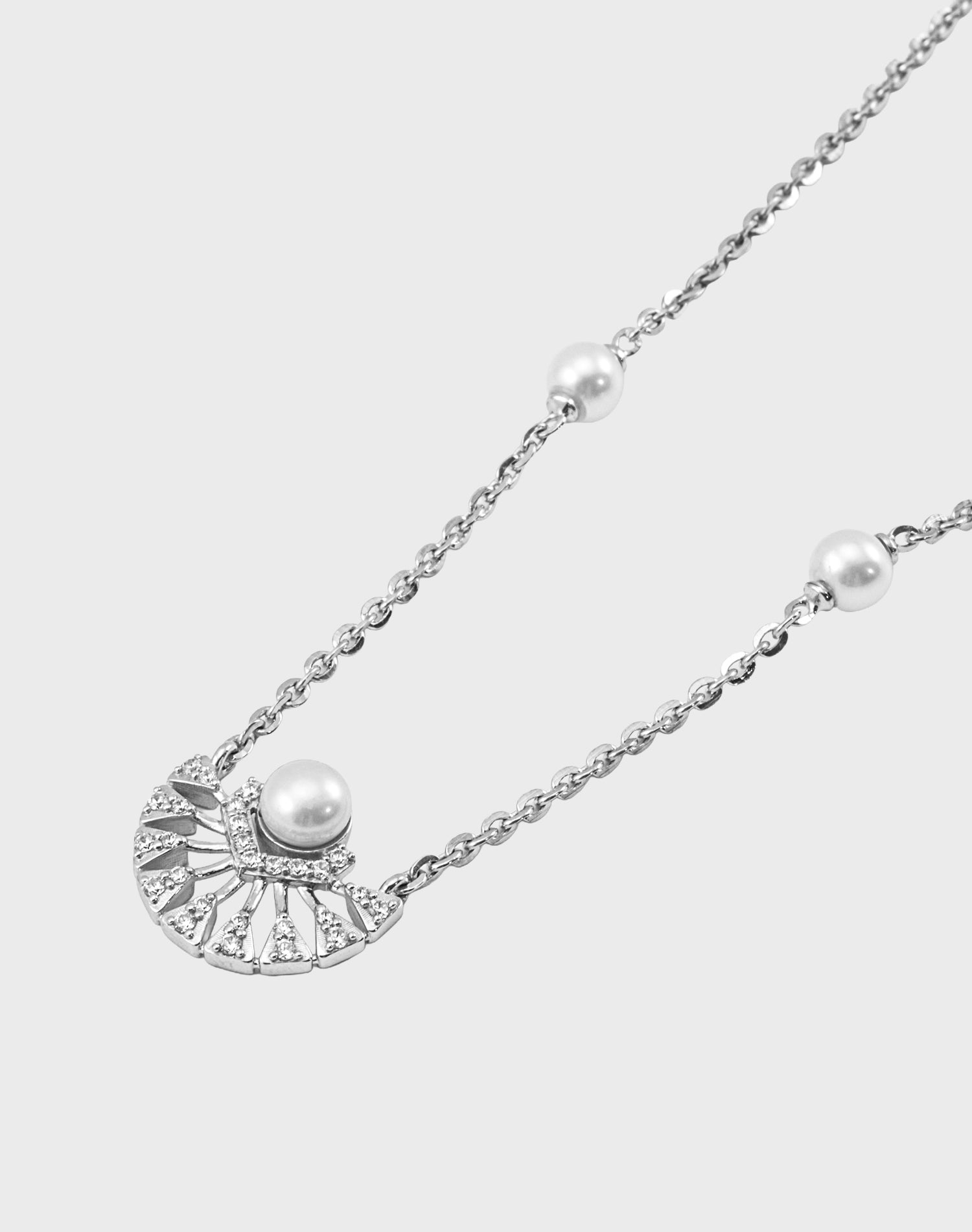 Silver Sunburst Pearl Pendant Chain