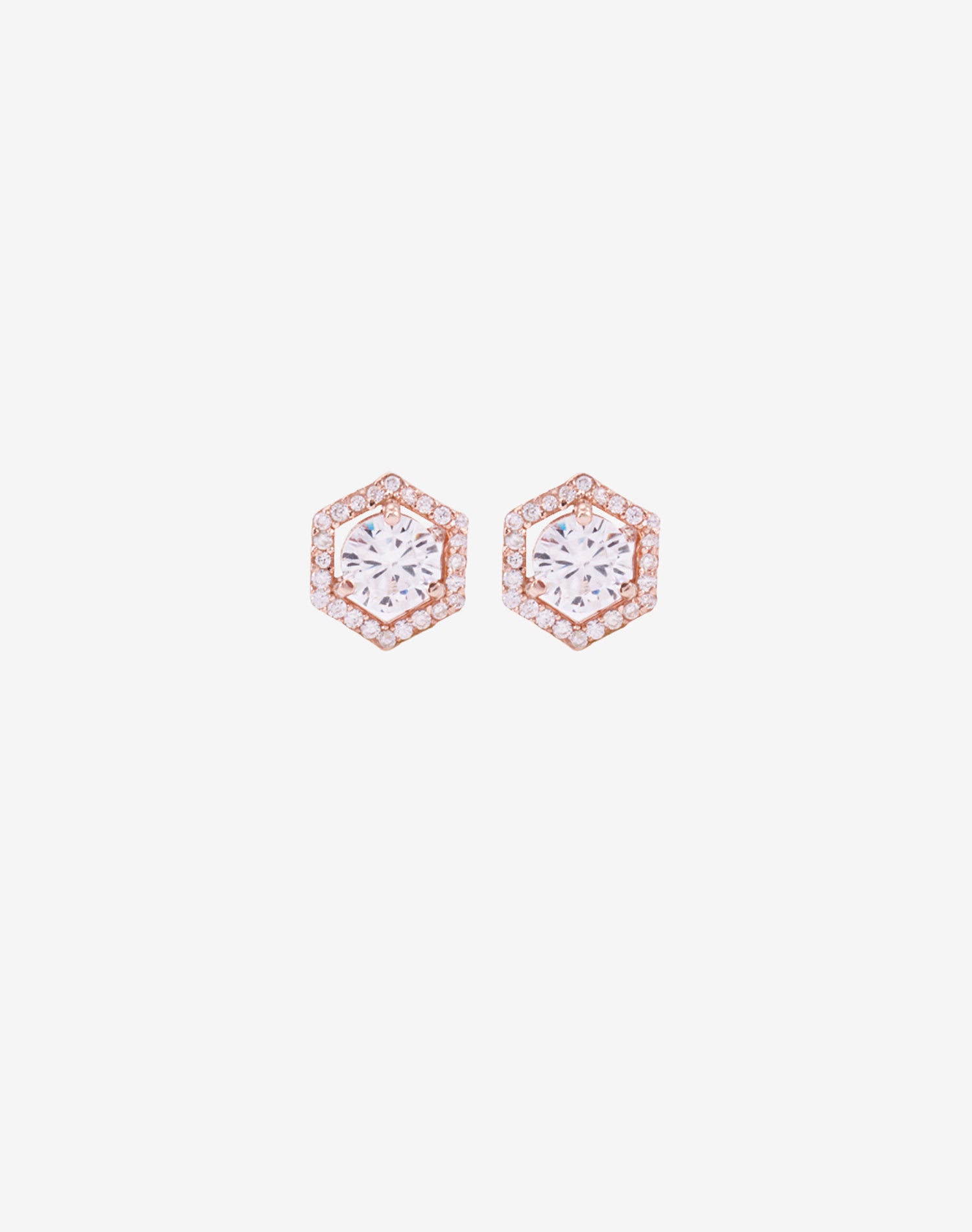 Rose Hexa Solitaire Stud Earrings