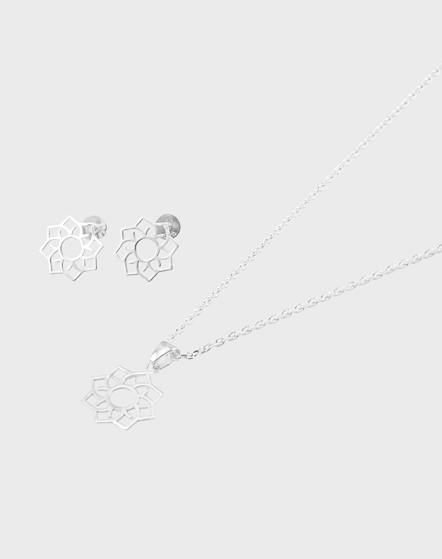 Silver Geo Bloom Pendant Set