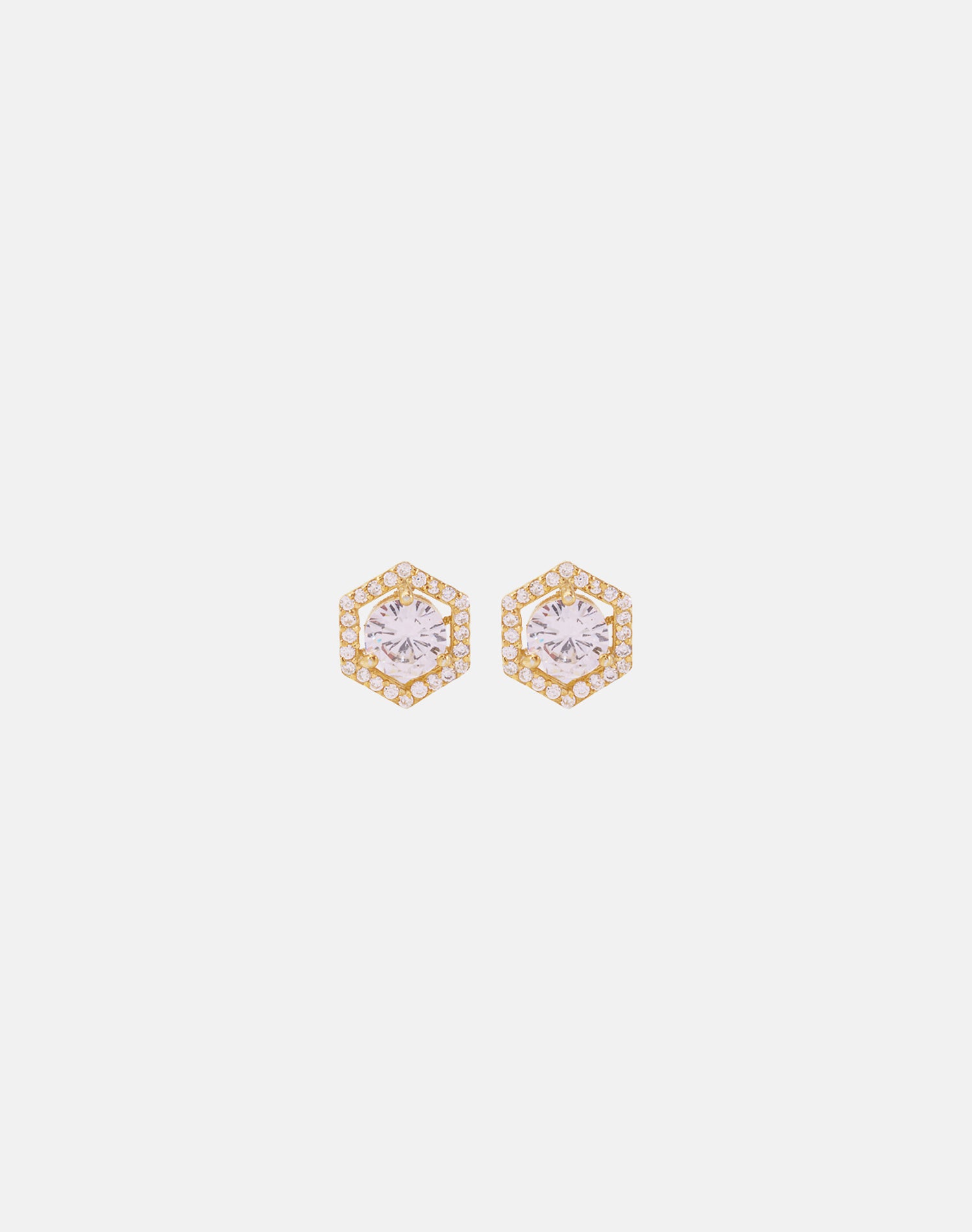 Gold Hexa Solitaire Stud Earrings