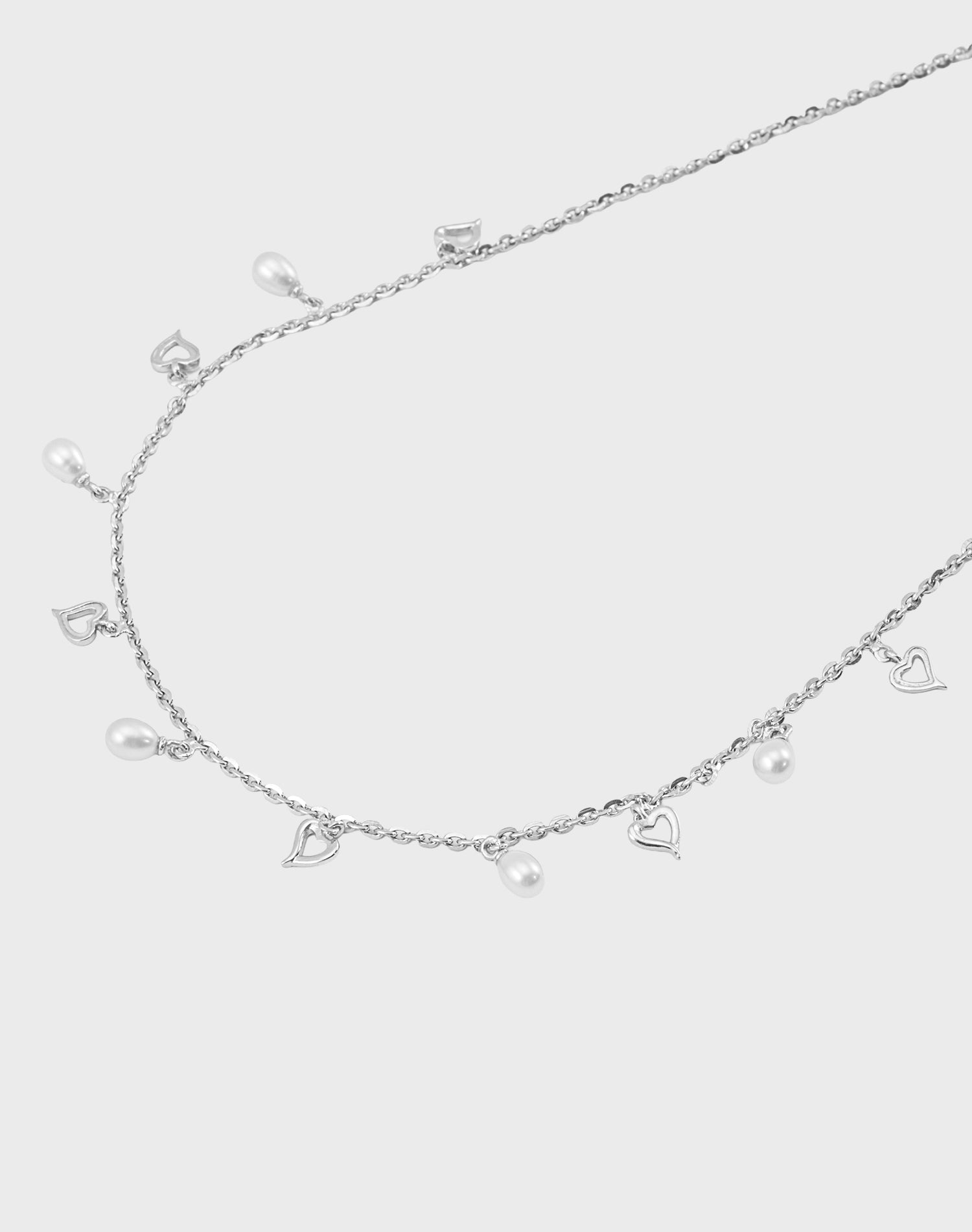 Silver Love Pearl Charm Pendant Chain