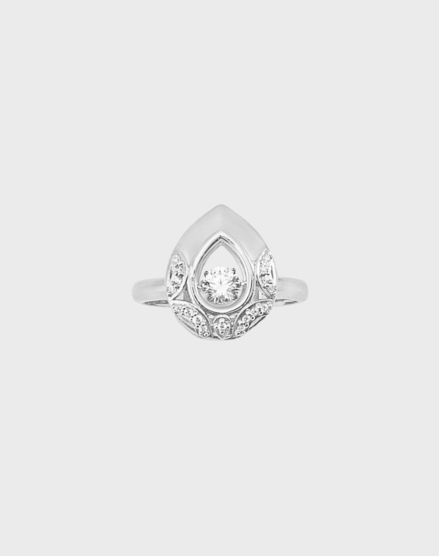 Silver Teardrop Dancing Diamond Ring