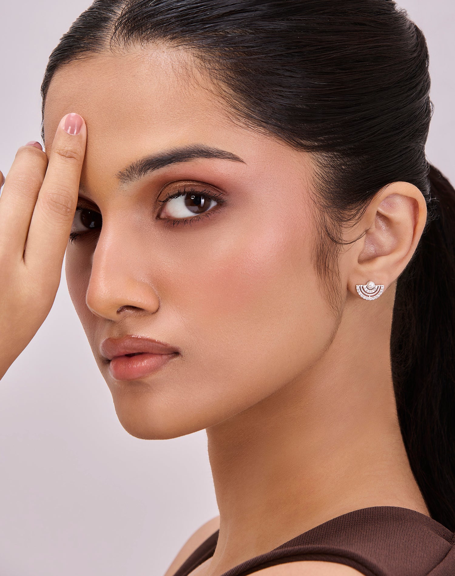 Silver Arc Pearl Stud Earrings