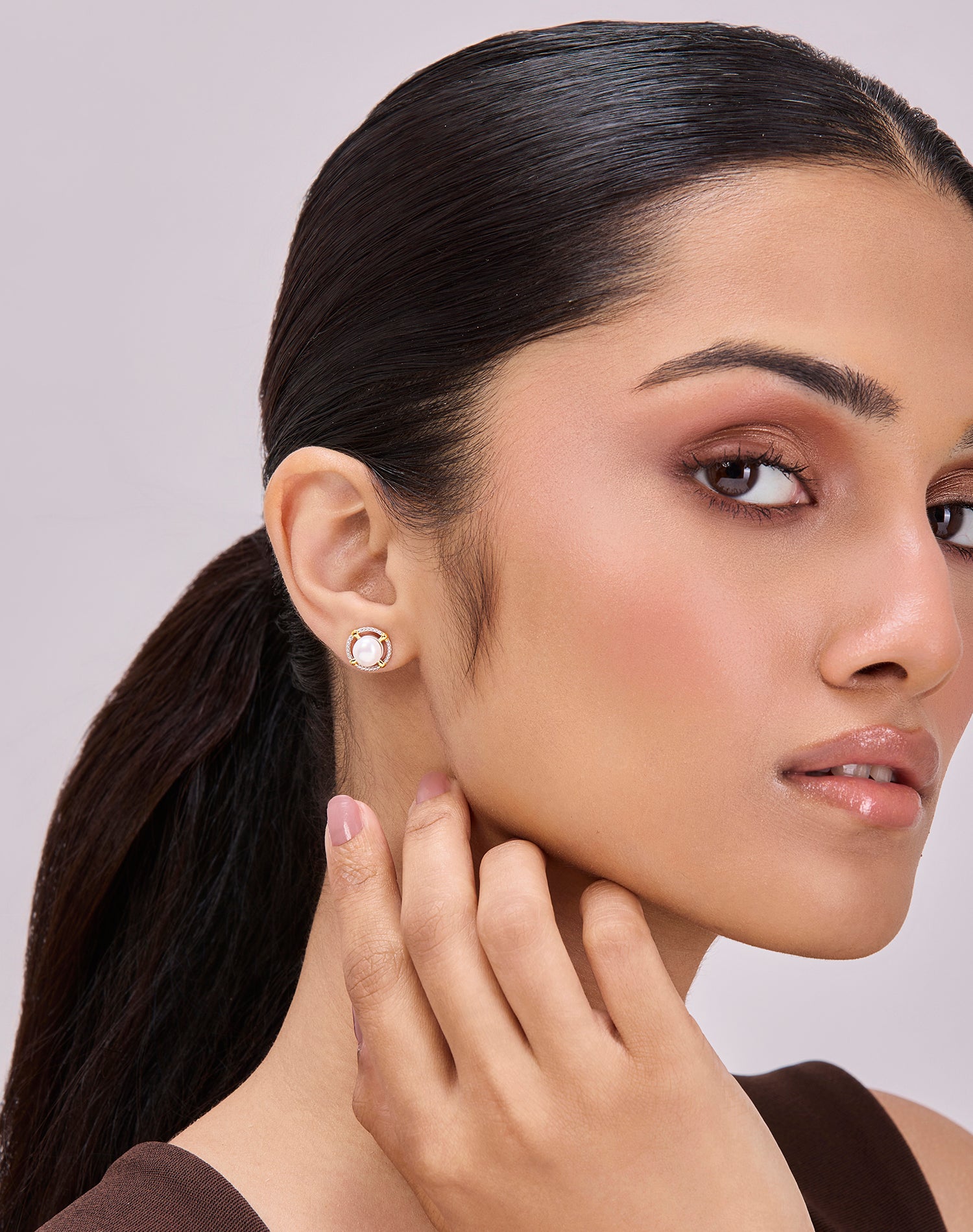 Silver Crown Pearl Stud Earrings