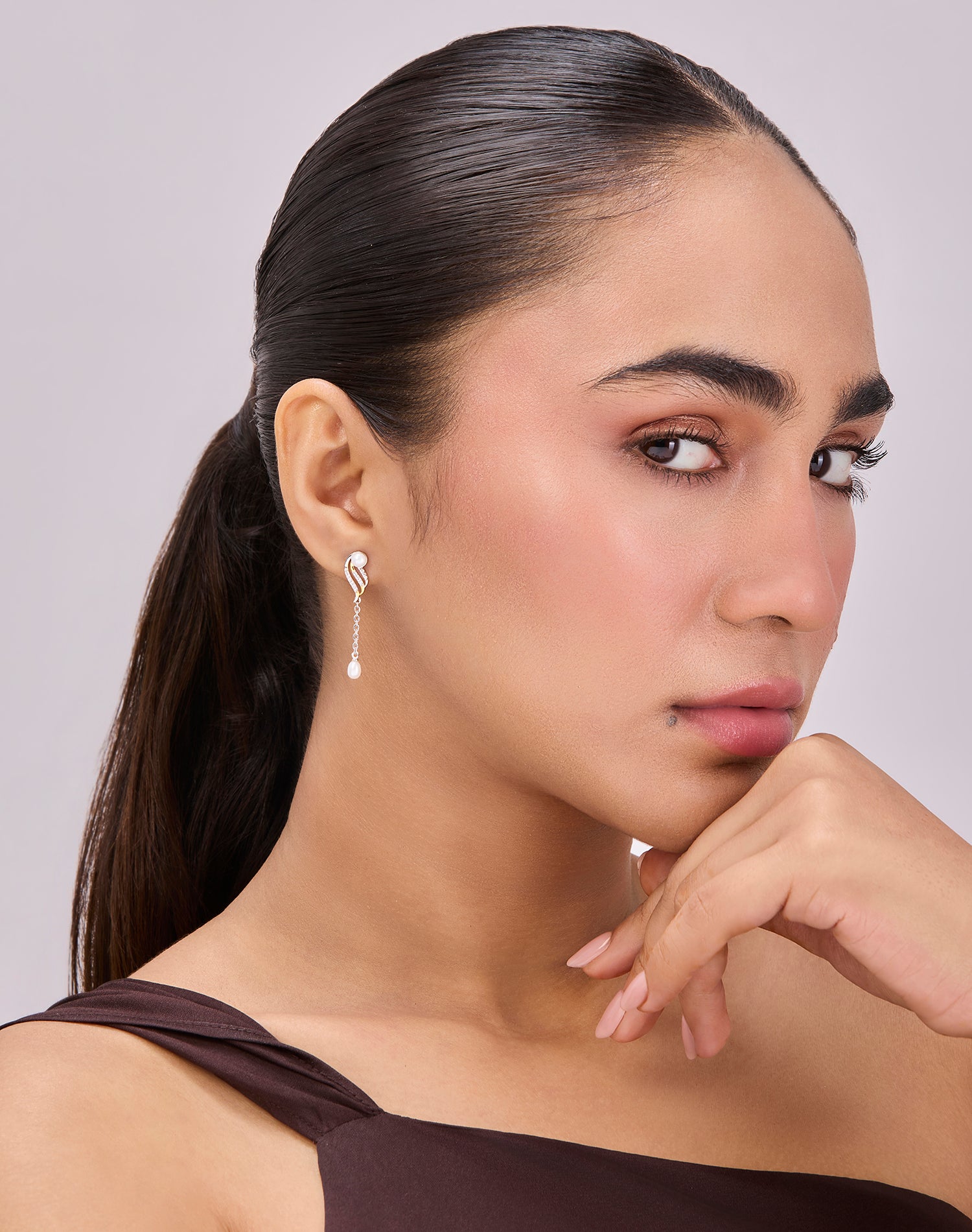 Silver Wave Drop Pearl Earrings
