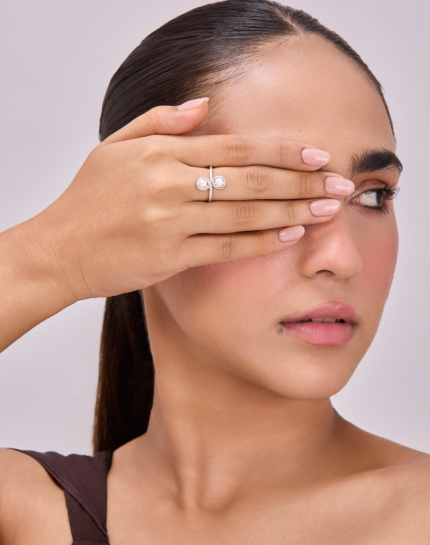 Silver Twin Spiral Pearl Ring