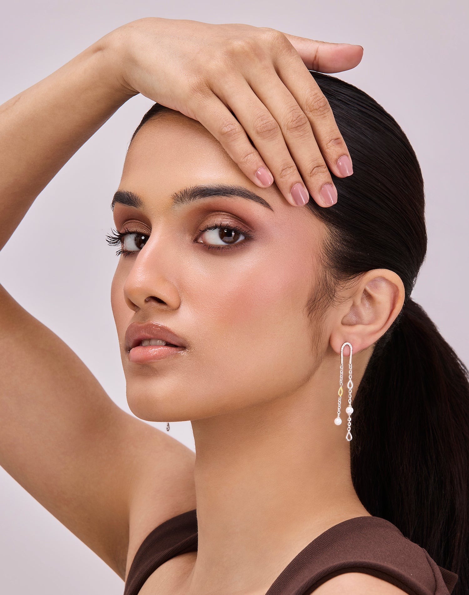 Silver Veil Drop Pearl Earrings