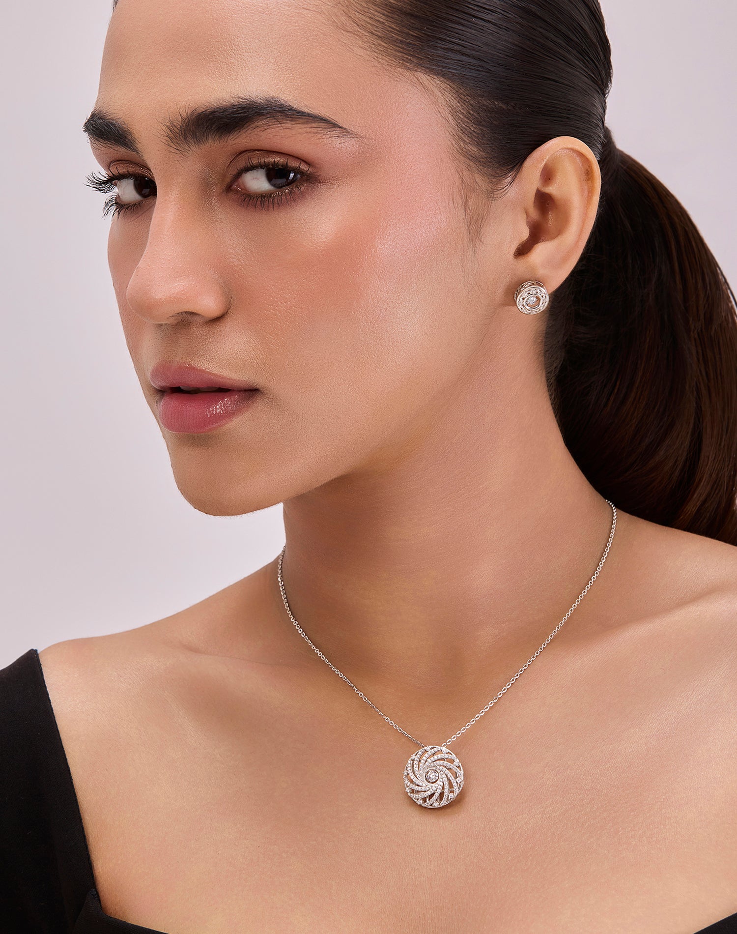 Silver Balance Dancing Diamond Stud Earrings