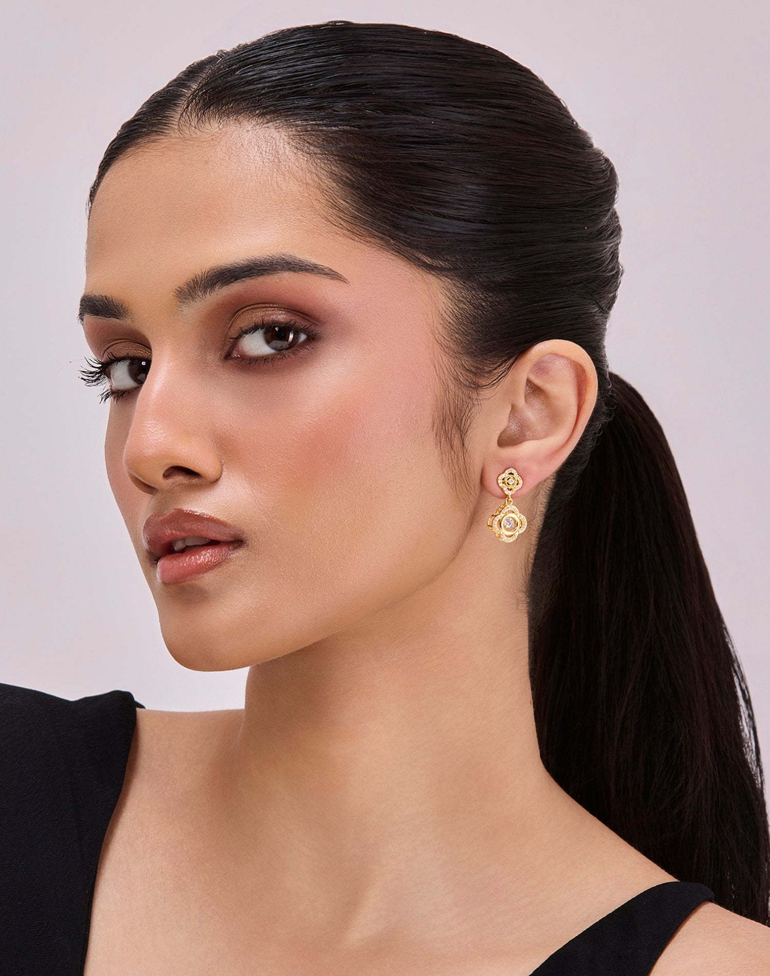 Gold Soft Blossom Dancing Diamond Earrings