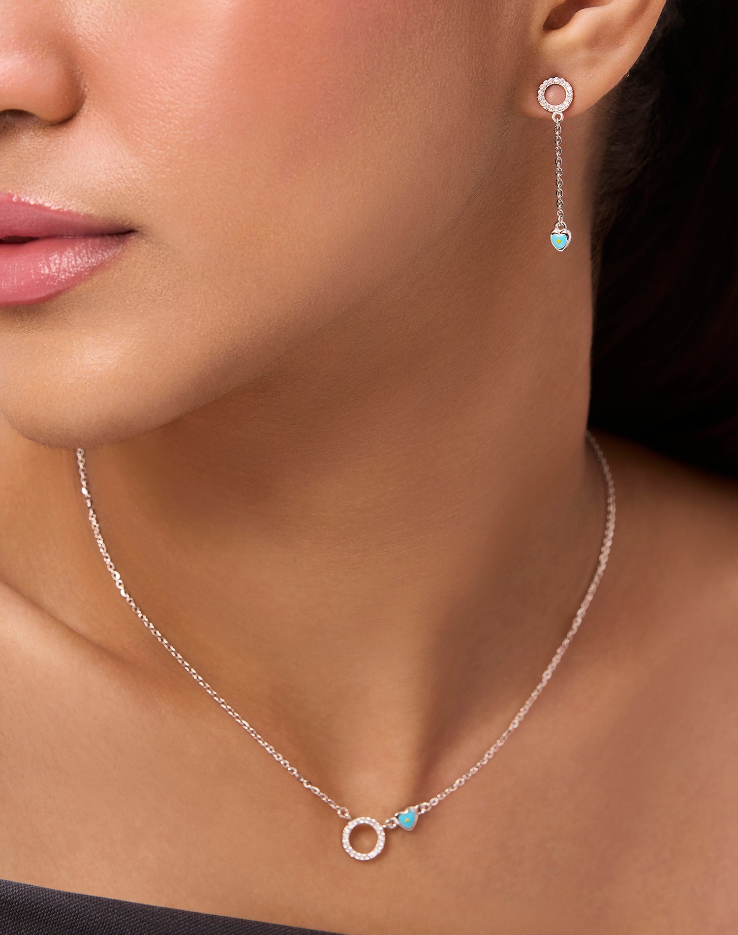 Silver Love Luck Enamel Pendant Set