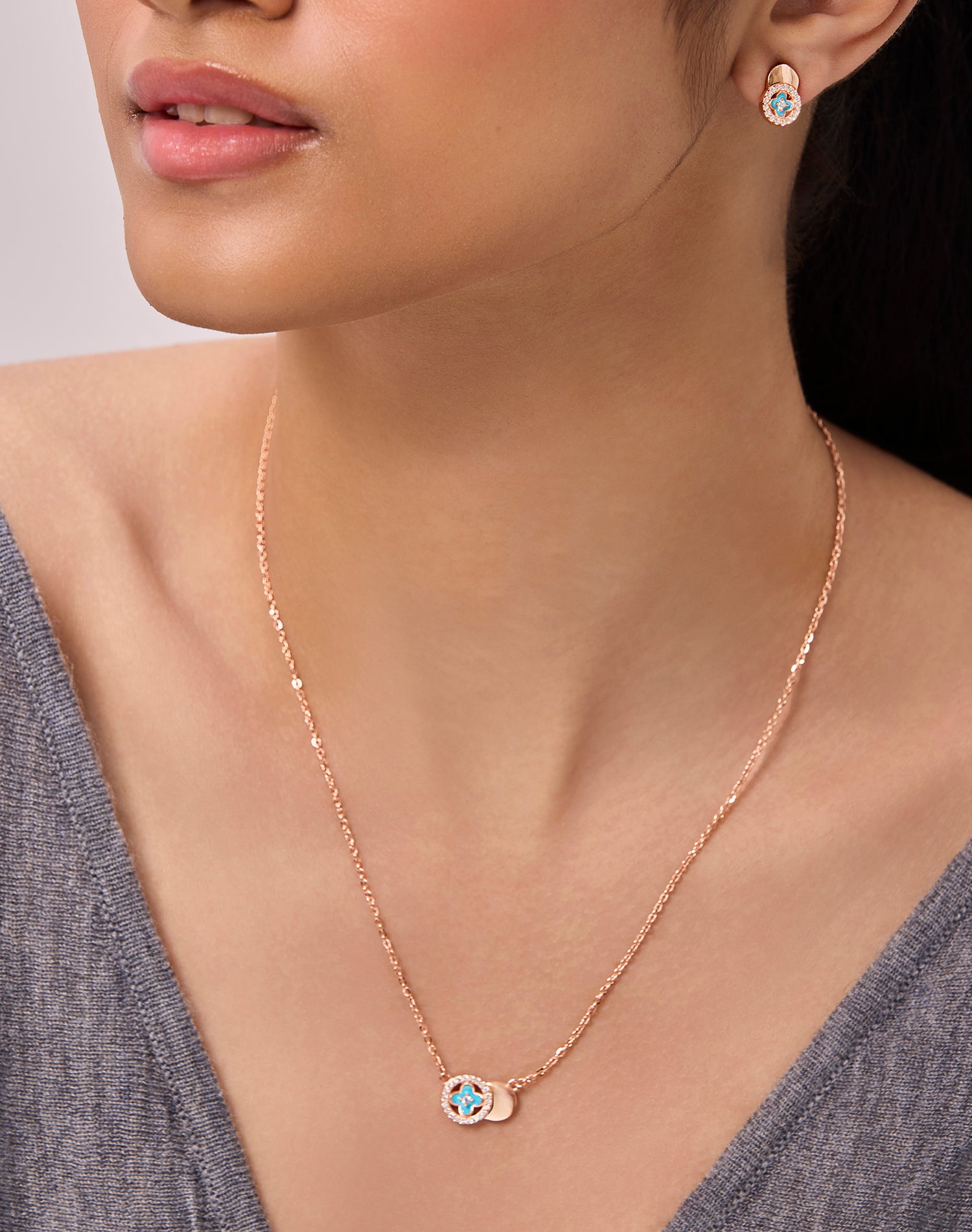 Rose Clover Crush Enamel Pendant Set