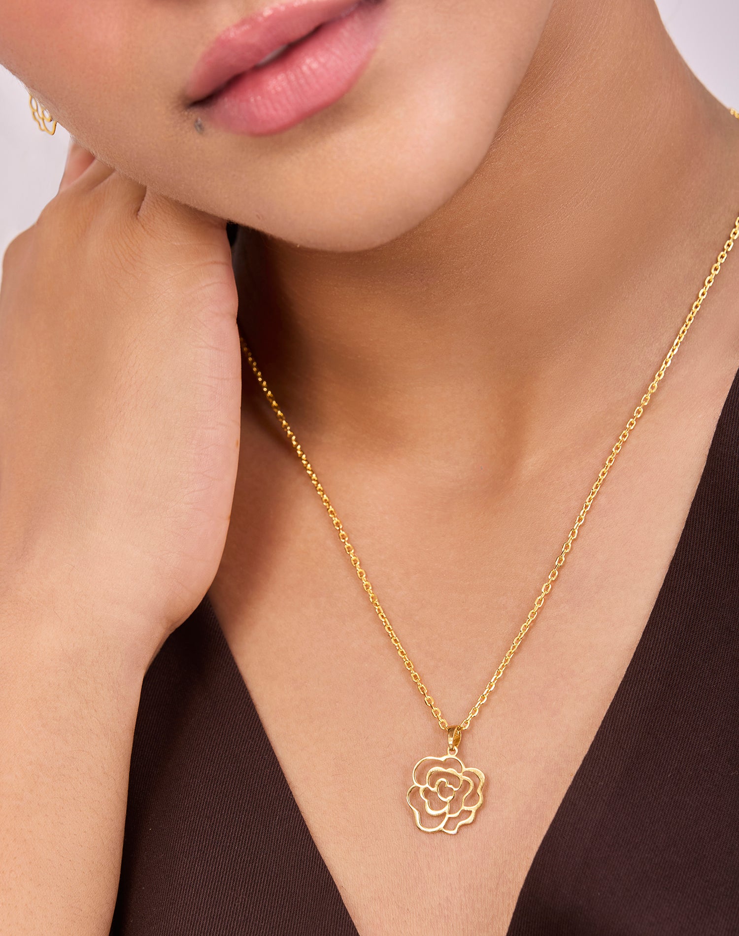 Gold Happy Rose Pendant Set