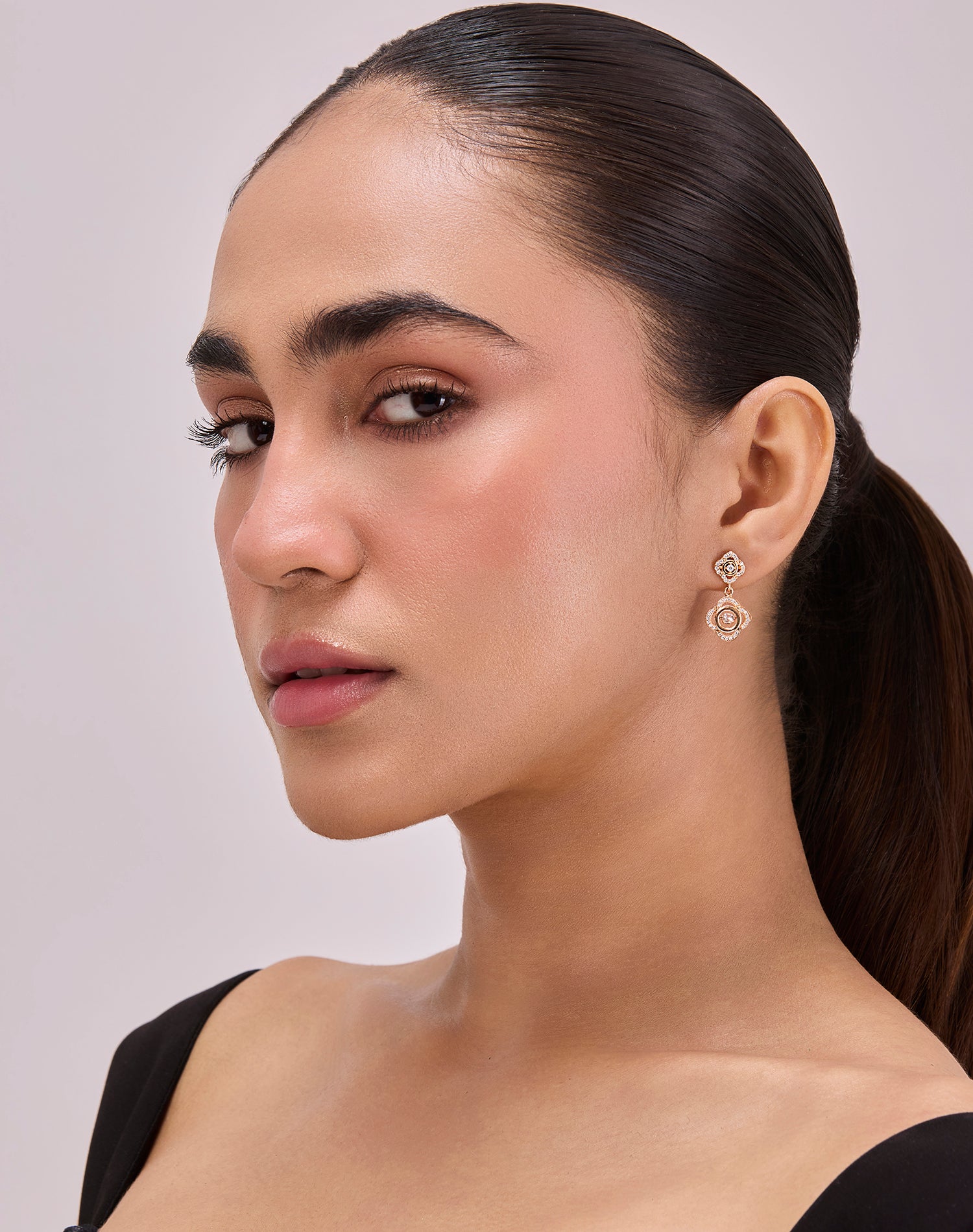 Rose Soft Blossom Dancing Diamond Earrings