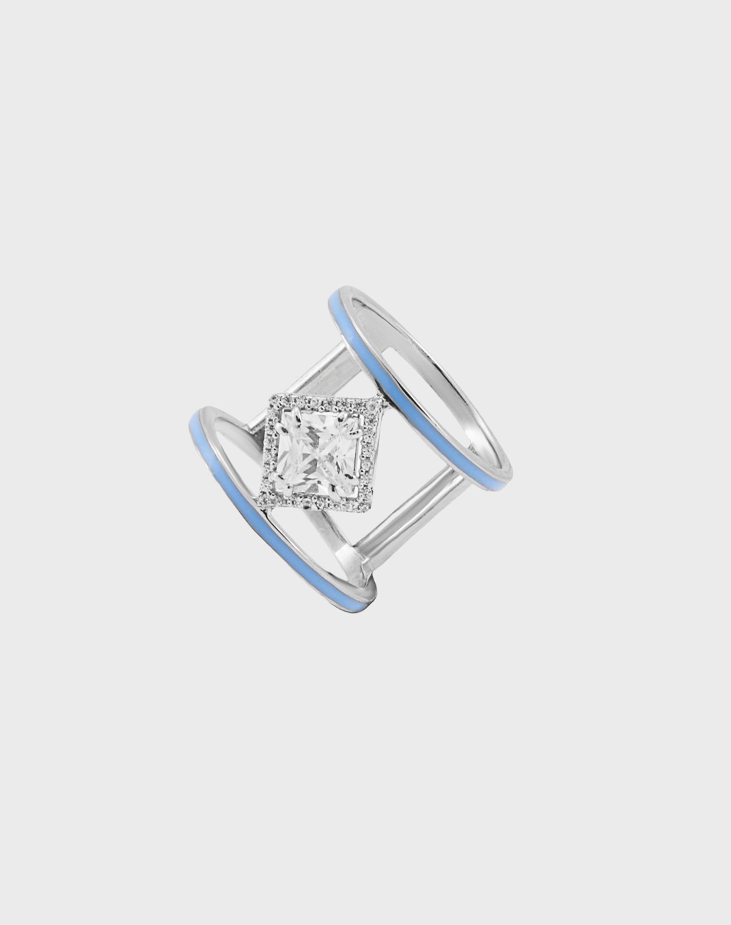 Silver Ice Cube Enamel Ring